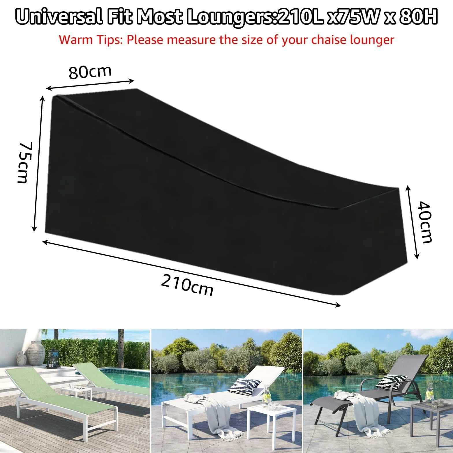ASelected Pokrowce na leżaki ogrodowe 210x75x80 cm 210x210D Oxford Wodoszczelne