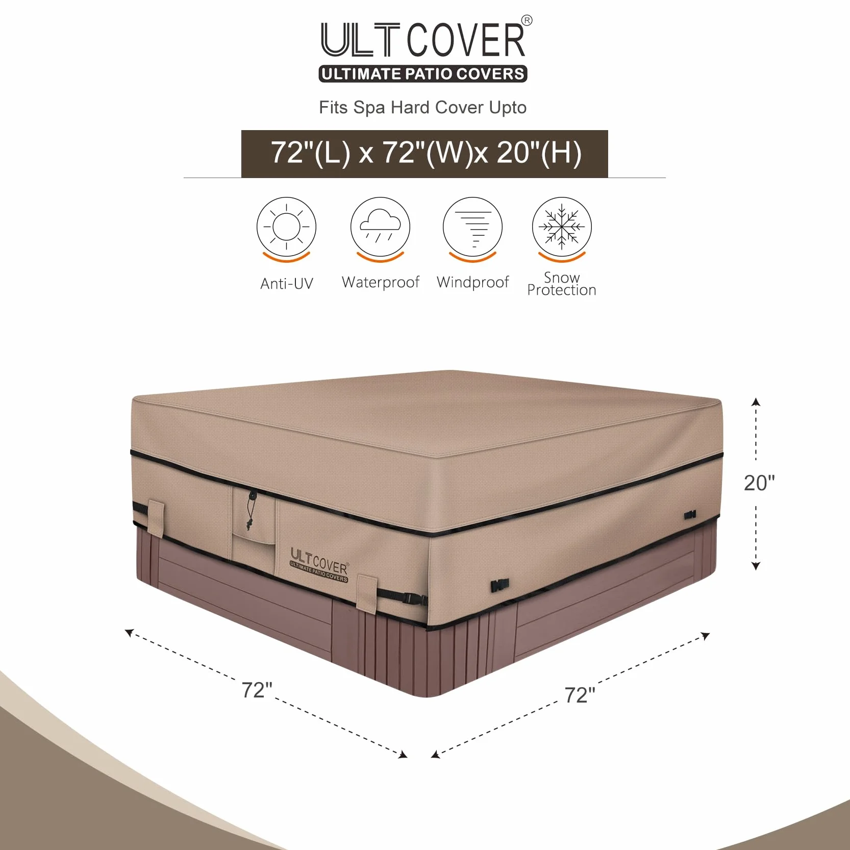 ULTCOVER Wodoodporny 600D poliestrowy kwadratowy pokrowiec na wannę z hydromasażem na zewnątrz pokrowce SPA 183 x 183 cm