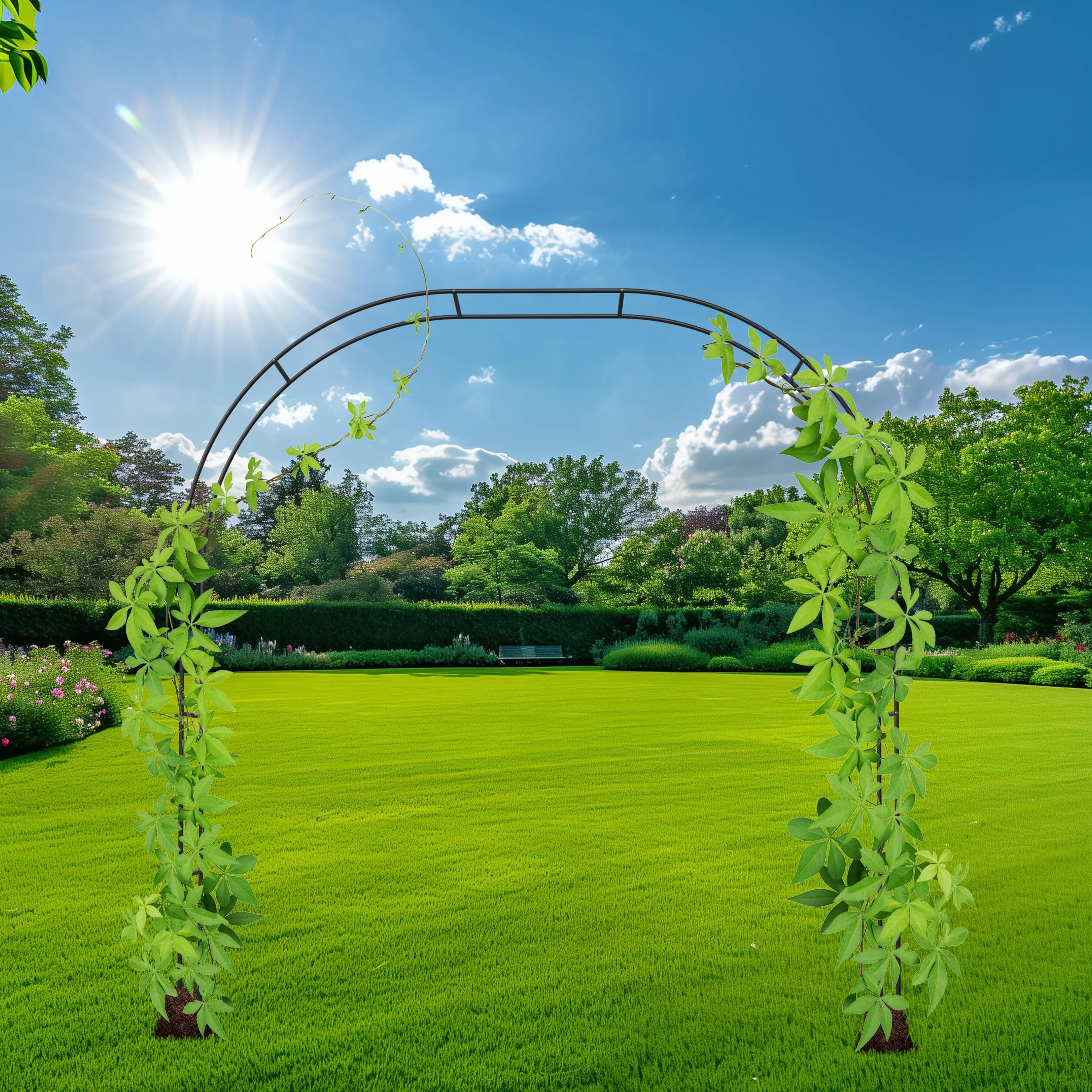 Relaxdays Łuk różany metalowy ogrodowy 250 cm 235 cm 180 cm podpora dla roślin pnących czarny