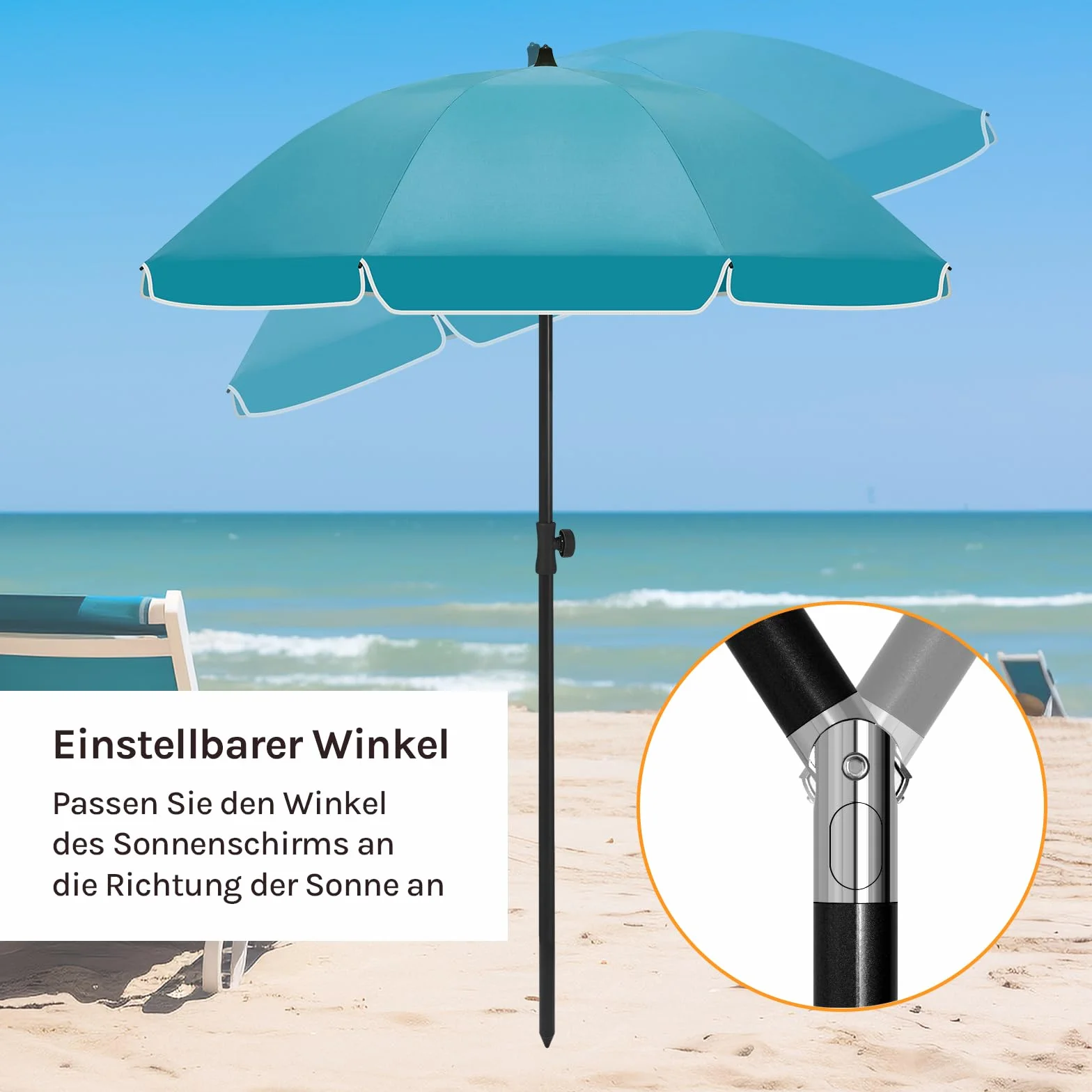 WOLTU Parasol przeciwsłoneczny, na plażę, odporny na działanie promieni UV, wodoszczelny, z regulacją wysokości, możliwość zginania w zakresie 45°, ochrona przed słońcem, na balkon, taras, plażę, do