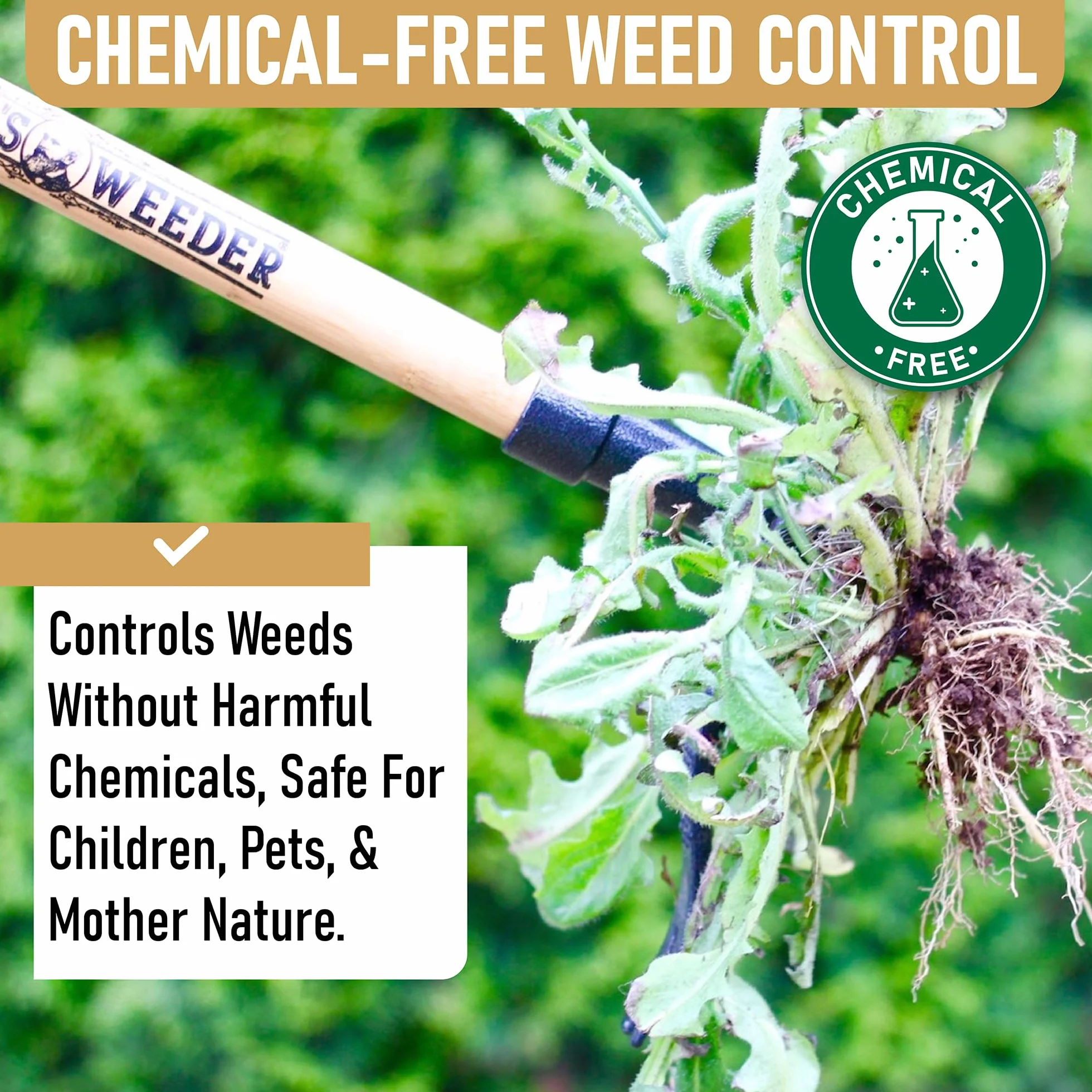 Grampa's Weeder - Oryginalne narzędzie do wyciągania chwastów z długim uchwytem - wykonane z prawdziwego bambusa i 4-pazurowej stalowej głowicy - łatwe usuwanie chwastów bez zginania, ciągnięcia lub