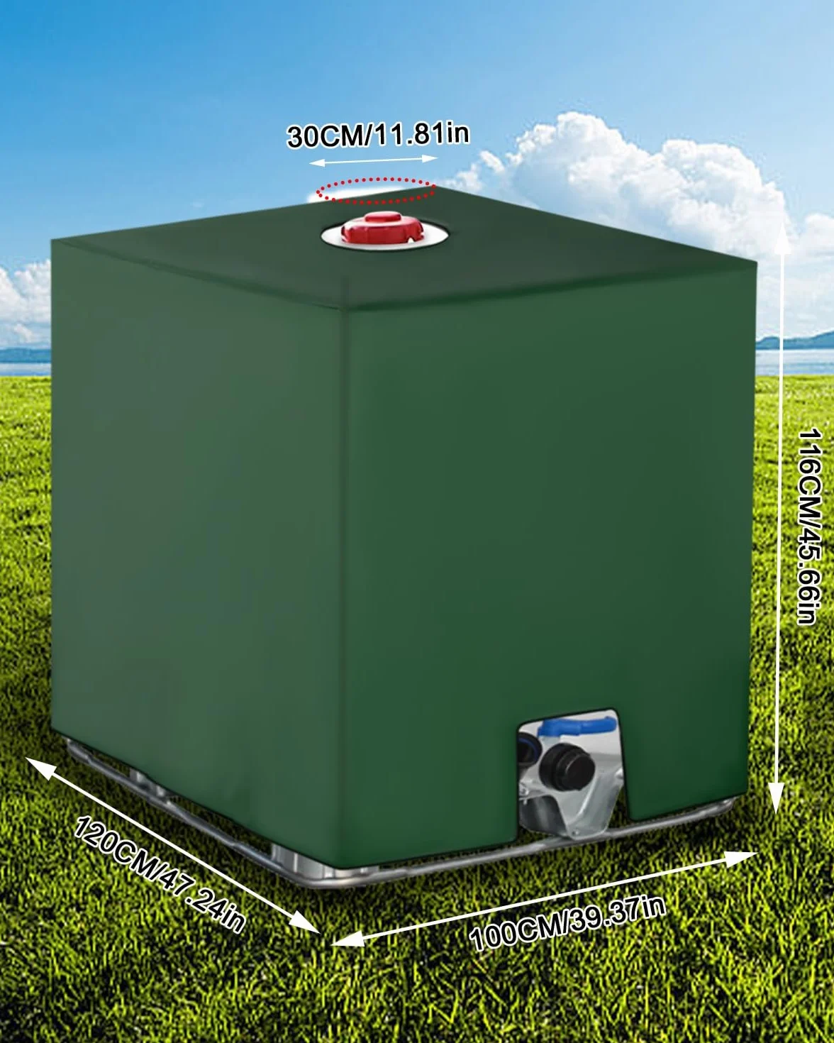 Pokrywa zbiornika na wodę IBC 1000 l pyłoszczelna anty-UV 120x100x116 cm zielona