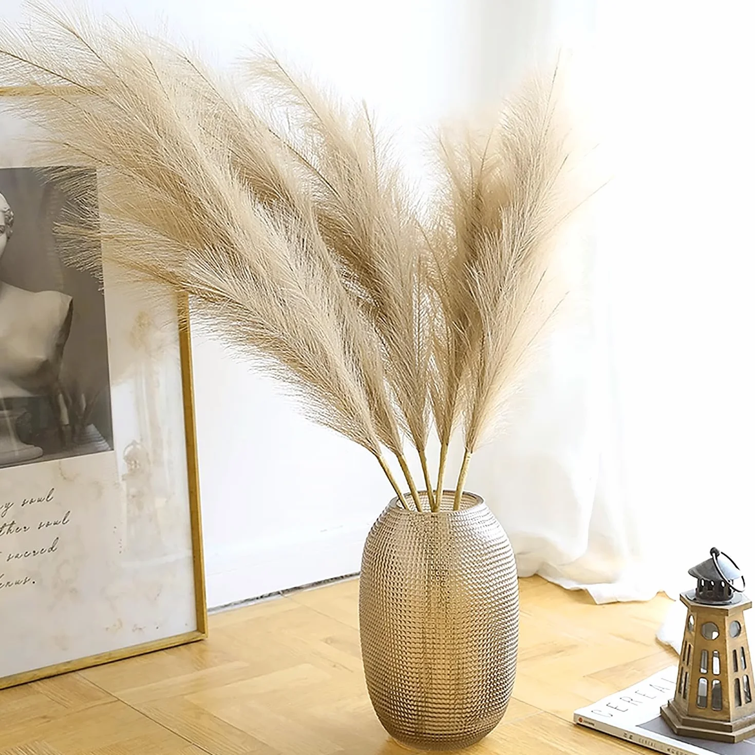YiYa trawa pampasowa sztuczna 113 cm 6 szt. duża do wazonu boho