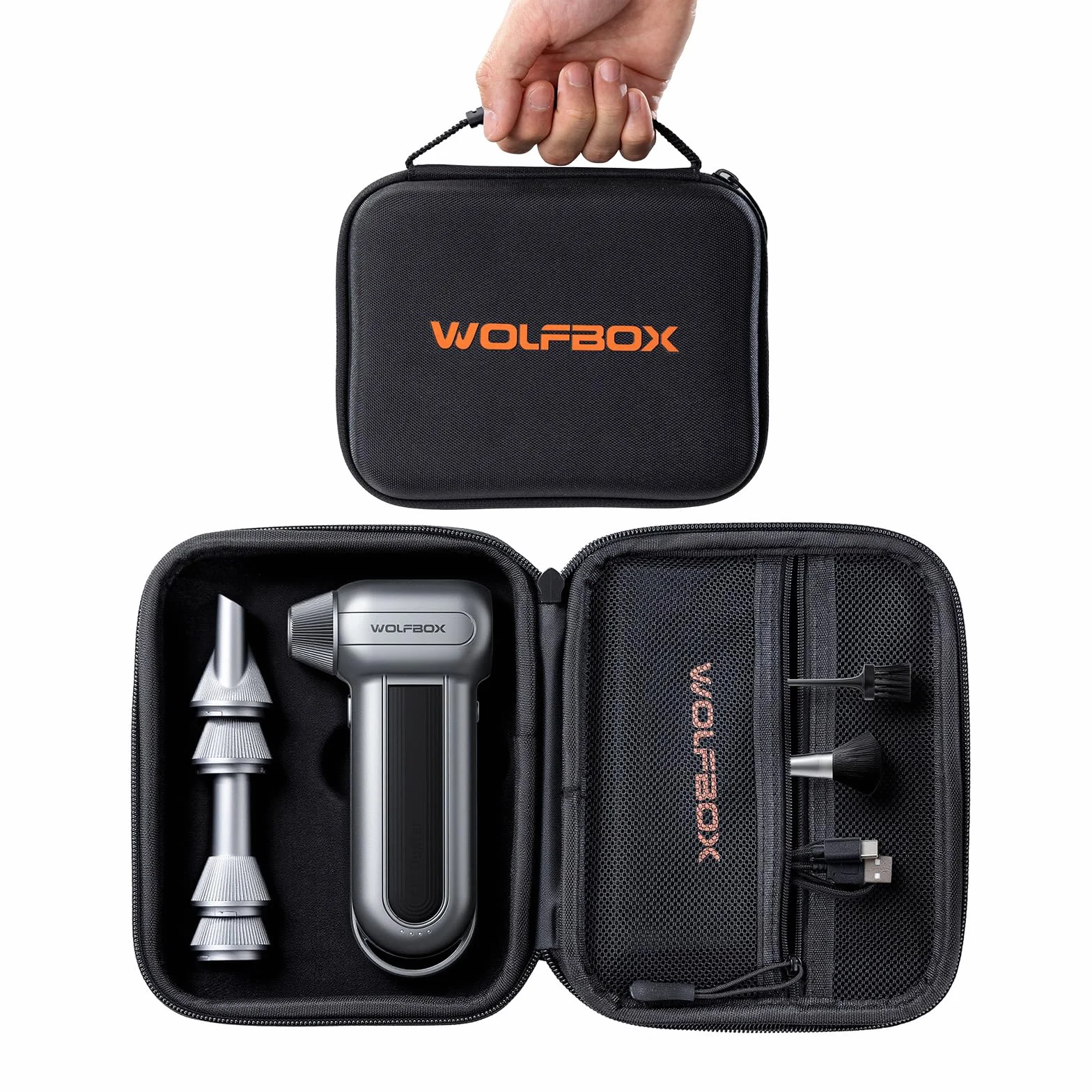 WOLFBOX Twarda torba transportowa kompatybilna z MF100, MF200, MF60, MF70 Electric Air Duster, odporna na wstrząsy ochronna podróżna torba do przechowywania sprężonego powietrza dmuchawy i akcesoriów