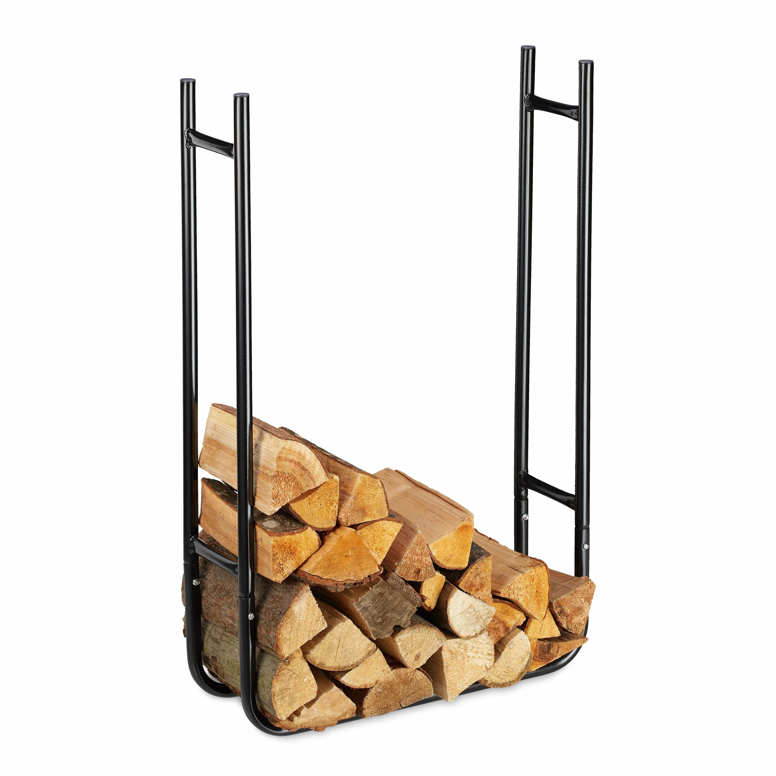 Relaxdays metalowy kosz na drewno, stojak XL na kółkach, na zewnątrz, 90x60x20 cm (wys. x szer. x dł.) czarny