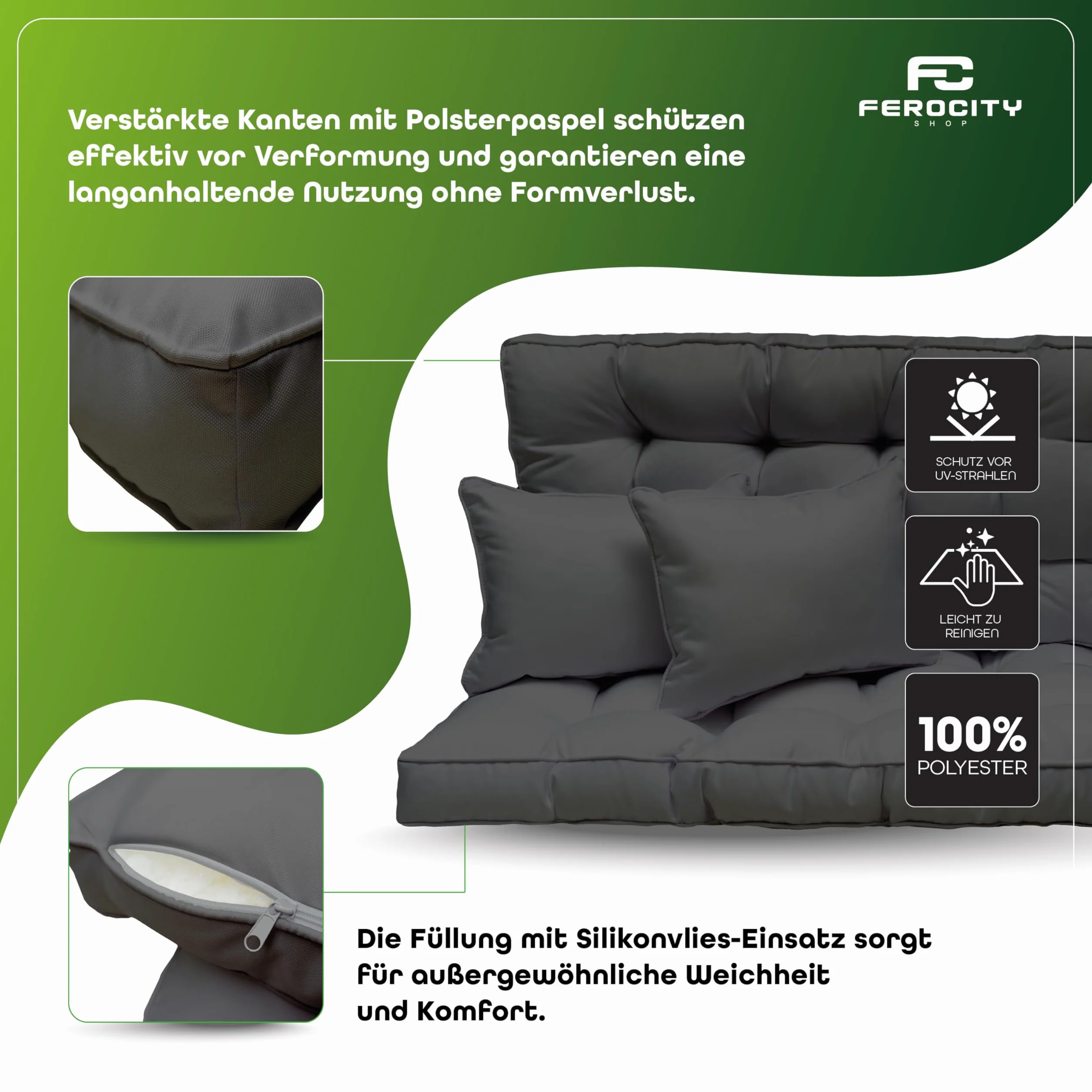 Nakładka na huśtawkę Hollywood, 180 x 50 cm – zestaw 3-osobowy: poduszka do siedzenia i poduszka na oparcie – pikowana i gruba tapicerka 10 cm – poduszka na ławkę ogrodową, ławkę balkonową i taras