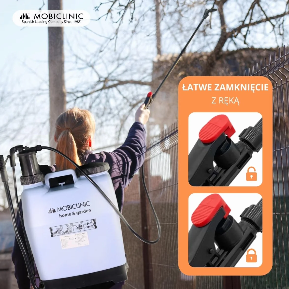 Mobiclinic®, Plecak opryskiwacz, 16 L, Ogrodnictwo, Ciśnienie Pompy, 4 Regulowane Dysze, Lekki 2 kg, Opryskiwacz, Nawadnianie, Zwalczanie Szkodników, Pielęgnacja Roślin, Fumibug