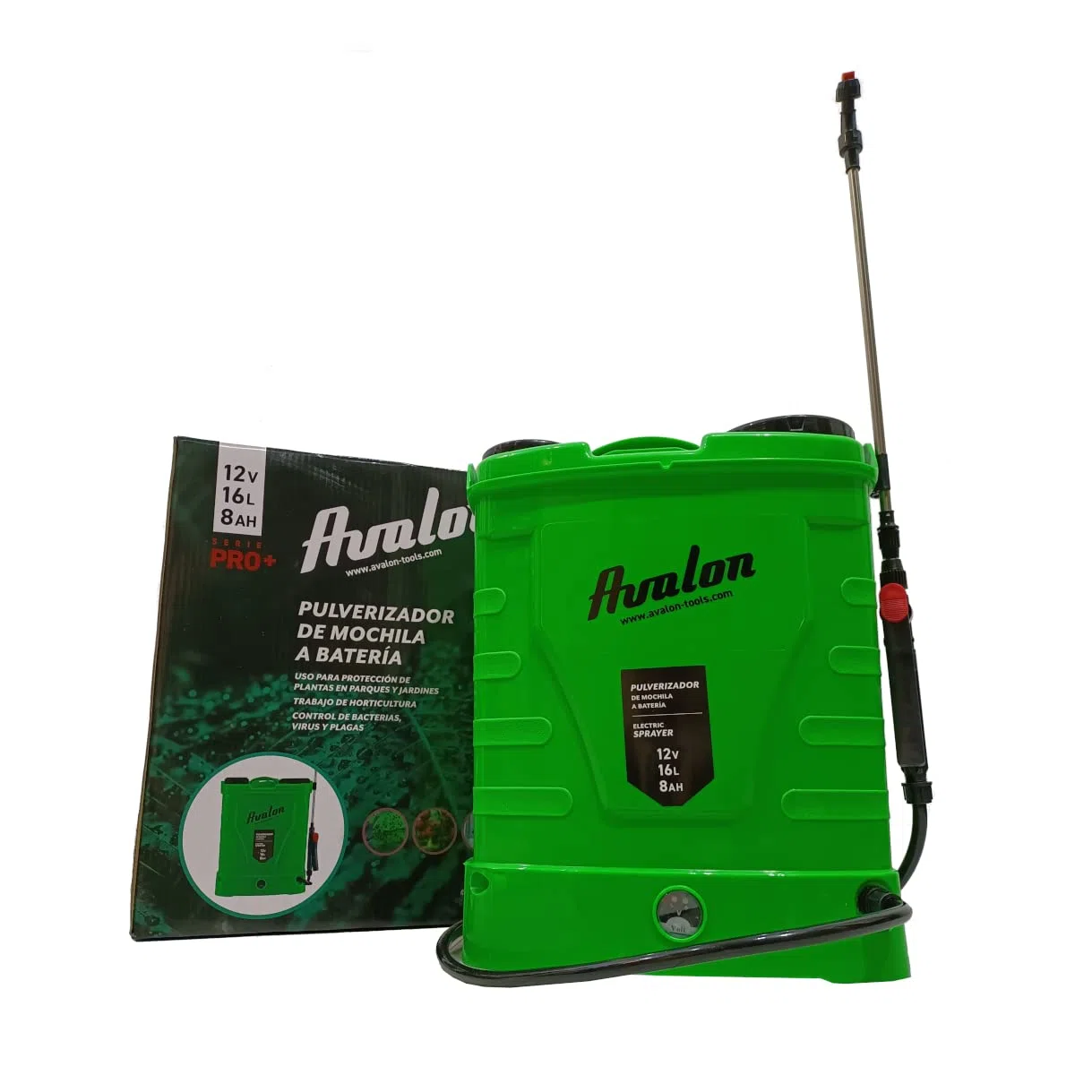 Avalon - Opryskiwacz plecakowy elektryczny 16 L, regulowane ciśnienie 0-6,2 bar, 8 dysz, 2 lancy, akumulator 12 V 8 Ah