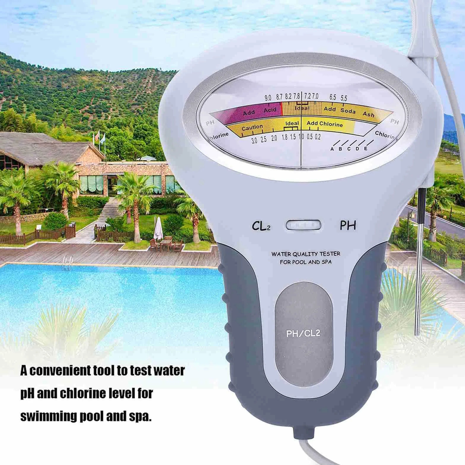 PC-102B CL2 tester z sondą, tester chloru w basenie, analizator pH，chloru i soli, do basenów/spa