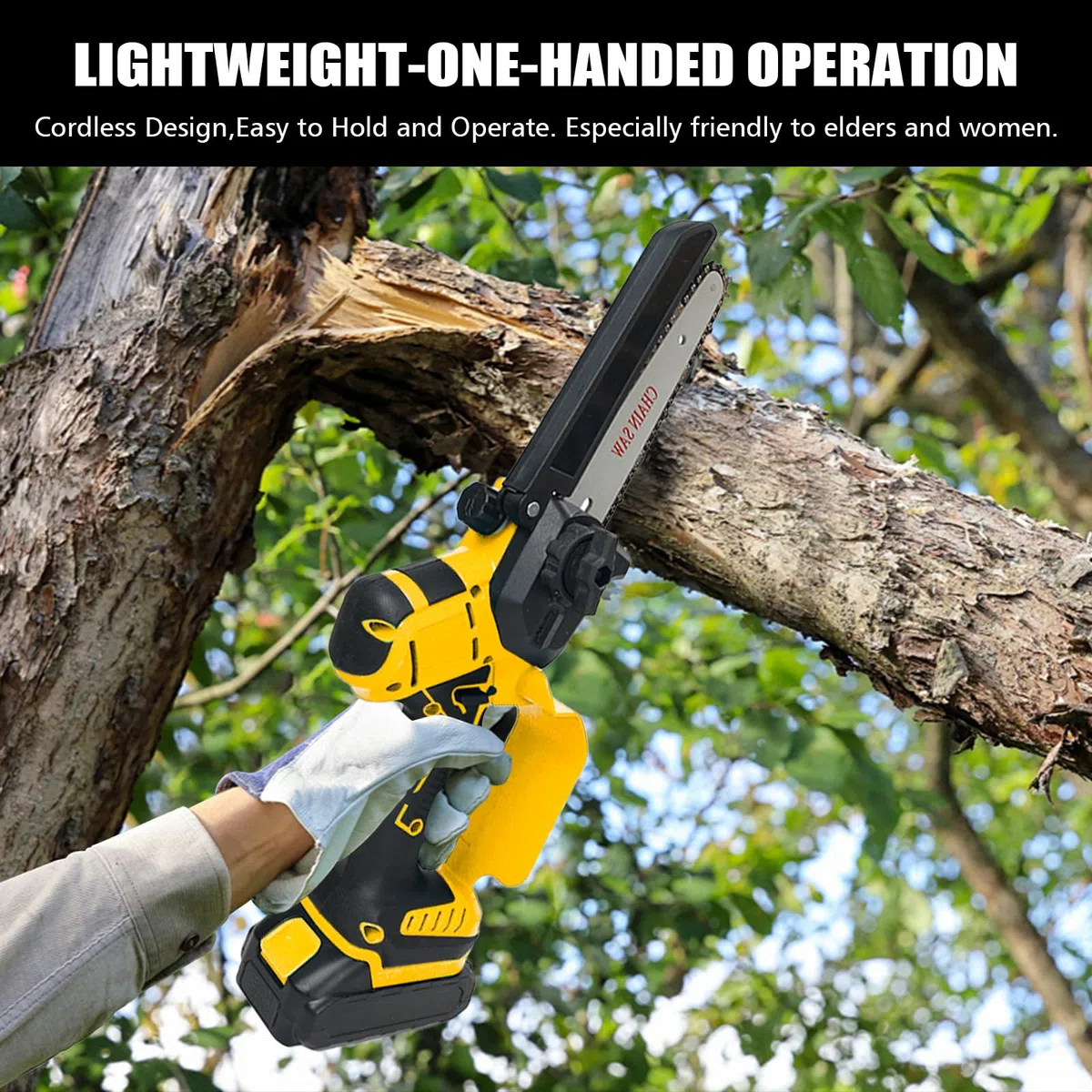 Mini piła łańcuchowa, bezprzewodowa, 20 cm, 15 cm, przenośna ręczna piła łańcuchowa kompatybilna z akumulatorem Dewalt 18 V 20 V, bezszczotkowe ręczne elektryczne piły łańcuchowe z 4 łańcuchami i 2