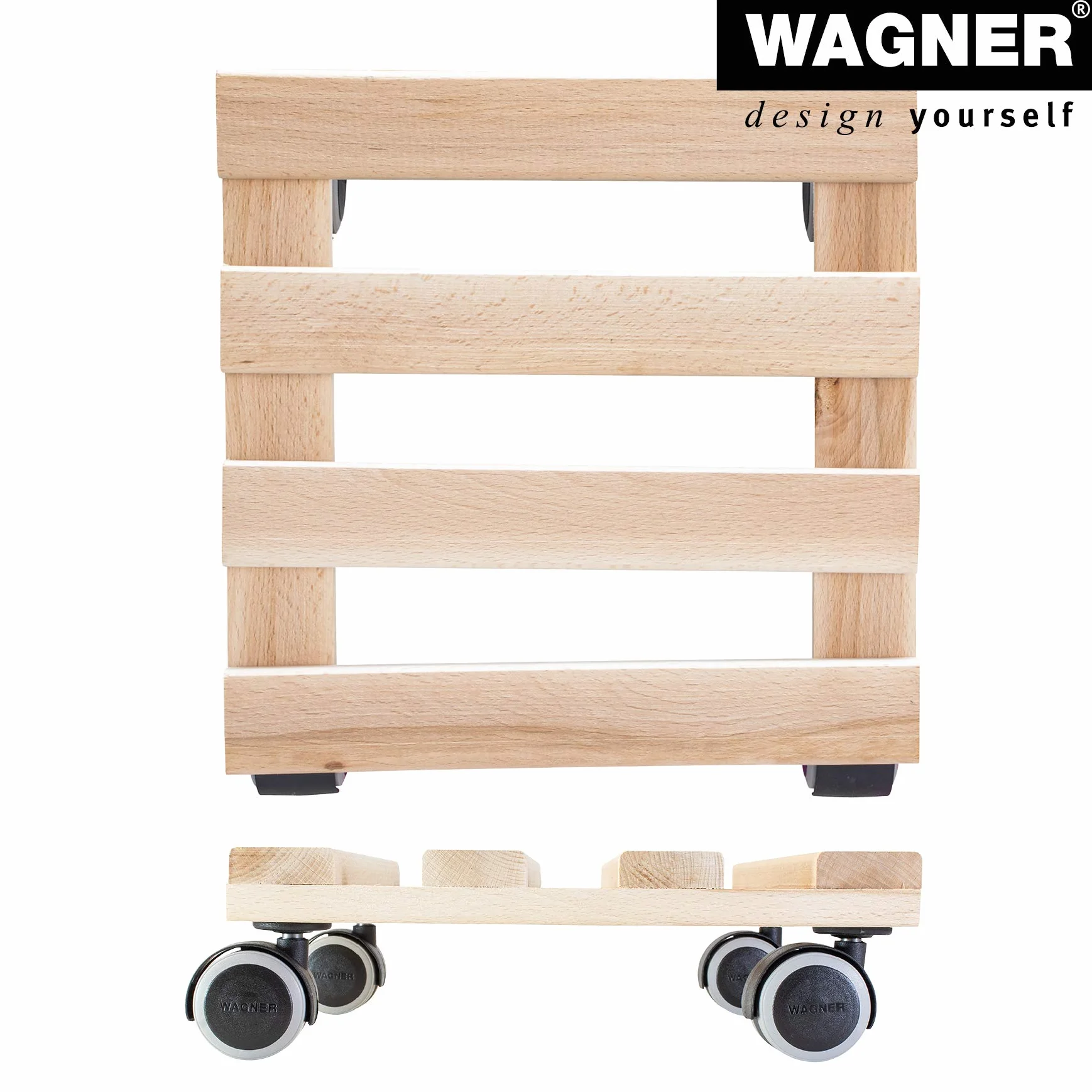Wagner Wózek na rośliny PALETTI 25 x 25 x 8 cm z litego drewna FSC, buk naturalny, ładowność 100 kg