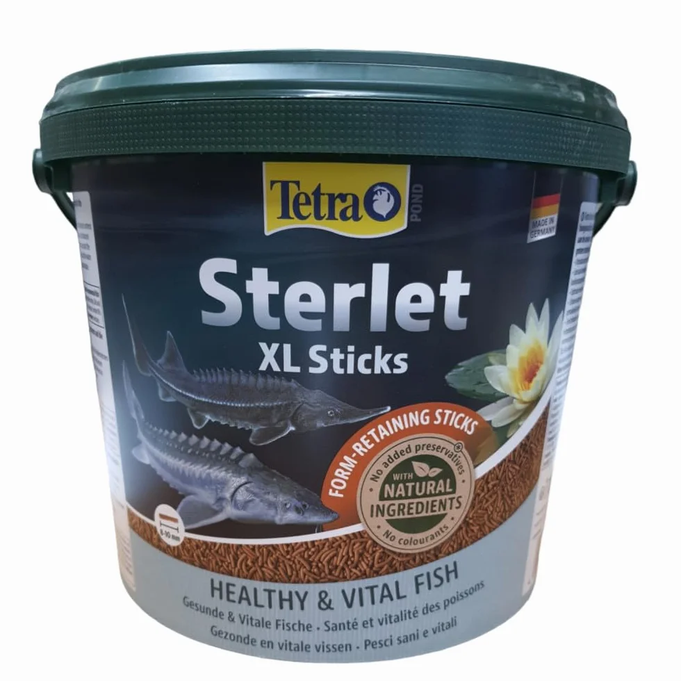 Tetra Pond Sterlet XL Sticks – pałeczki do karmienia dla większych żyjących w stawie ogrodowym sterletów i burzy, uwzględniają naturalne zachowanie pożywienia, wiaderko 5 l