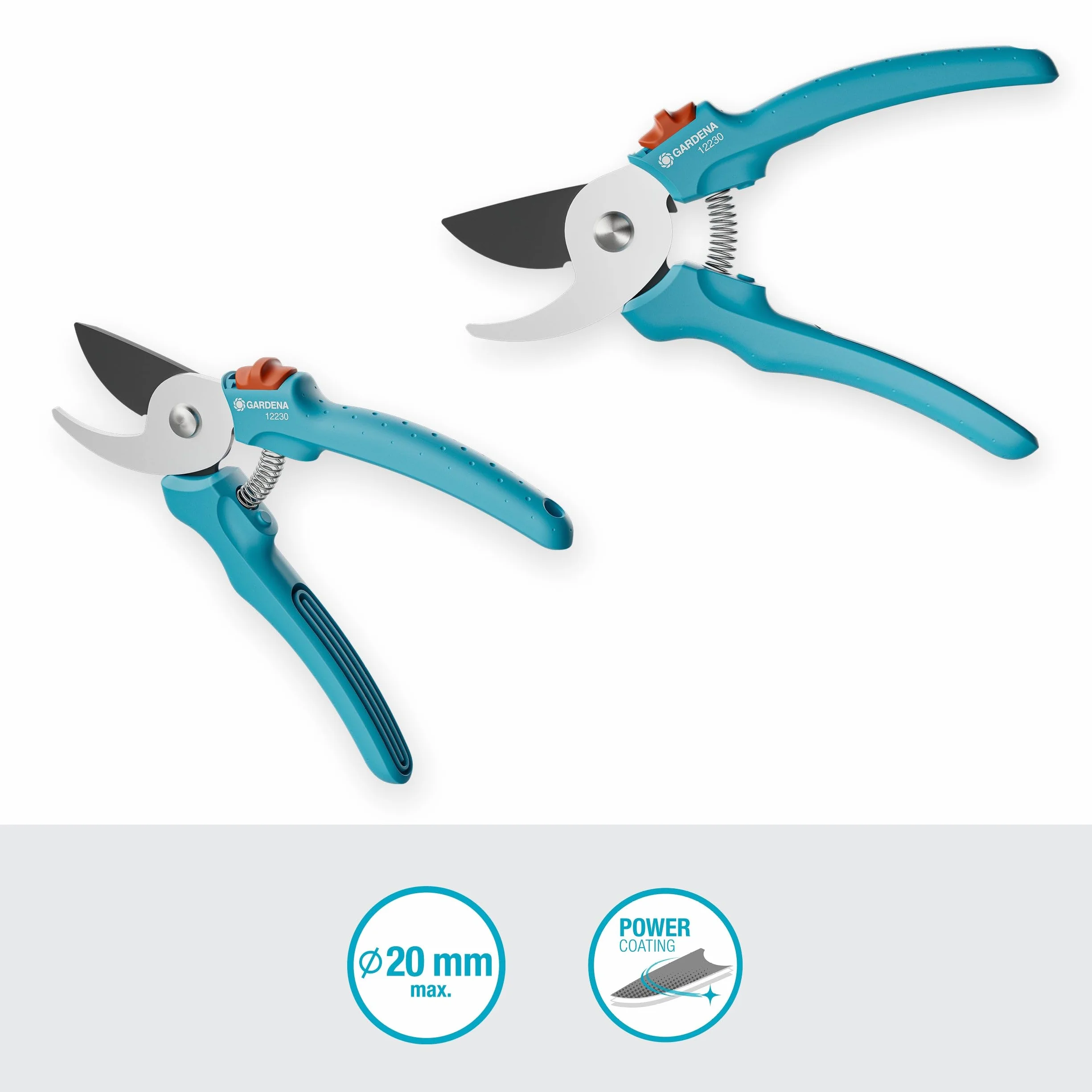 Gardena Nożyce ogrodowe EasyCut, cięcie obejściowe, średnica cięcia 20 mm, ergonomiczne uchwyty, ostrza PowerCoating, trwała jakość, wyprodukowano w Niemczech (12230-20)