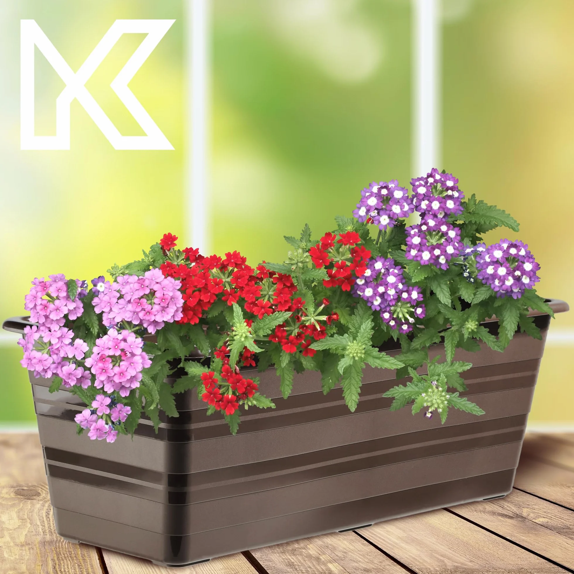 KADAX Zestaw 6 x 40 cm, skrzynka na kwiaty, brązowa, doniczka balkonowa z tworzywa sztucznego, odporna na warunki atmosferyczne skrzynka na rośliny, doniczka na kwiaty, skrzynka na balustrady
