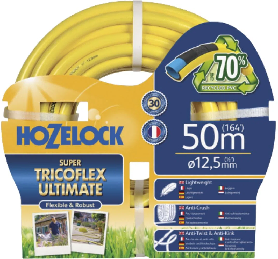 HOZELOCK Wąż Ultimate 12,5 mm x 50 m, do 70% PVC z recyklingu, ultralekki i elastyczny, wzmocniony warstwowy PVC, technologia zapobiegająca skręcaniu i zgniataniu [7850P0000]