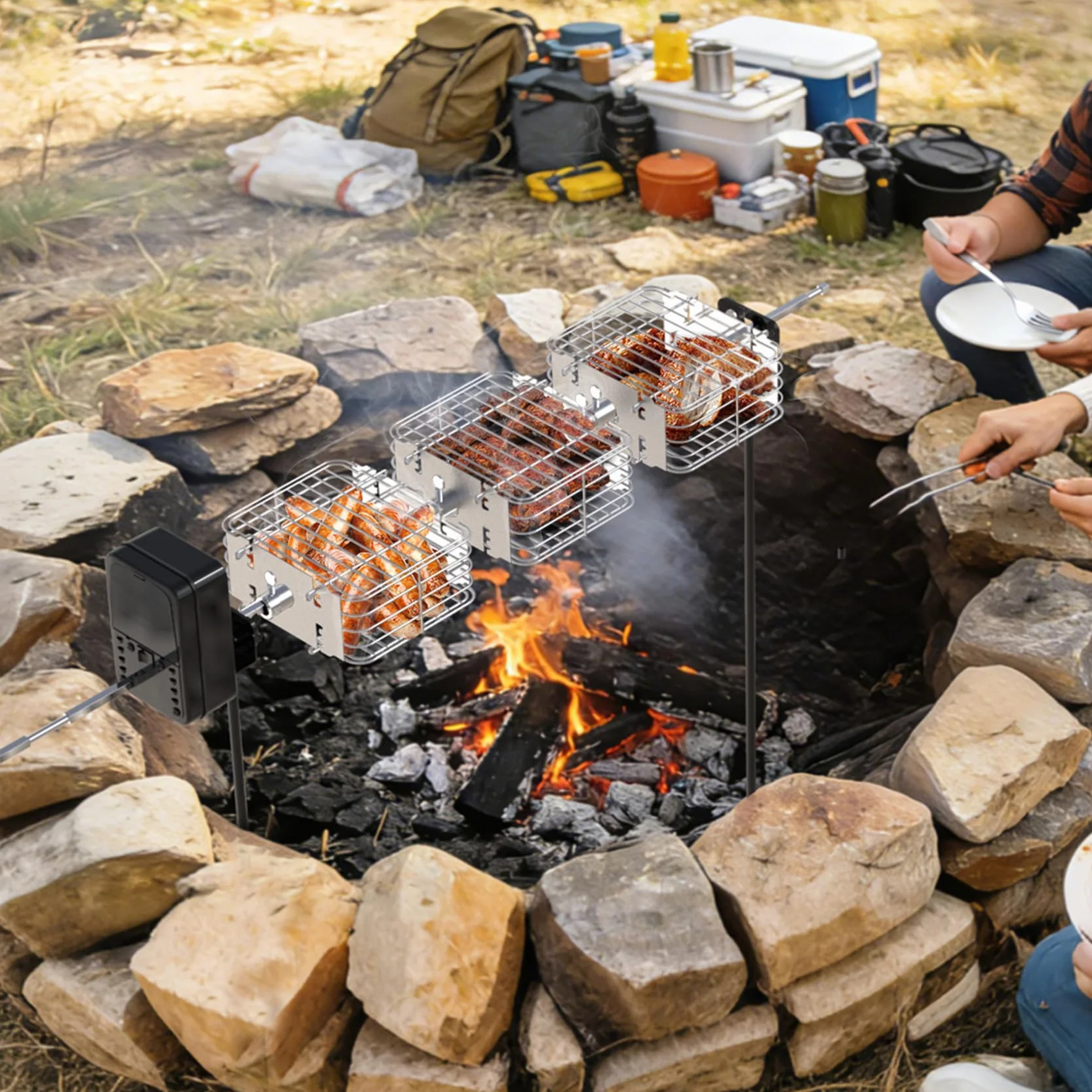 Onlyfire Zestaw 3 koszy grillowych do szaszłyków z rożna, kosz ze stali nierdzewnej do szaszłyków z rożna Płaski kosz grillowy do rożna Akcesoria do szaszłyków z rożna do skrzydełek z kurczaka
