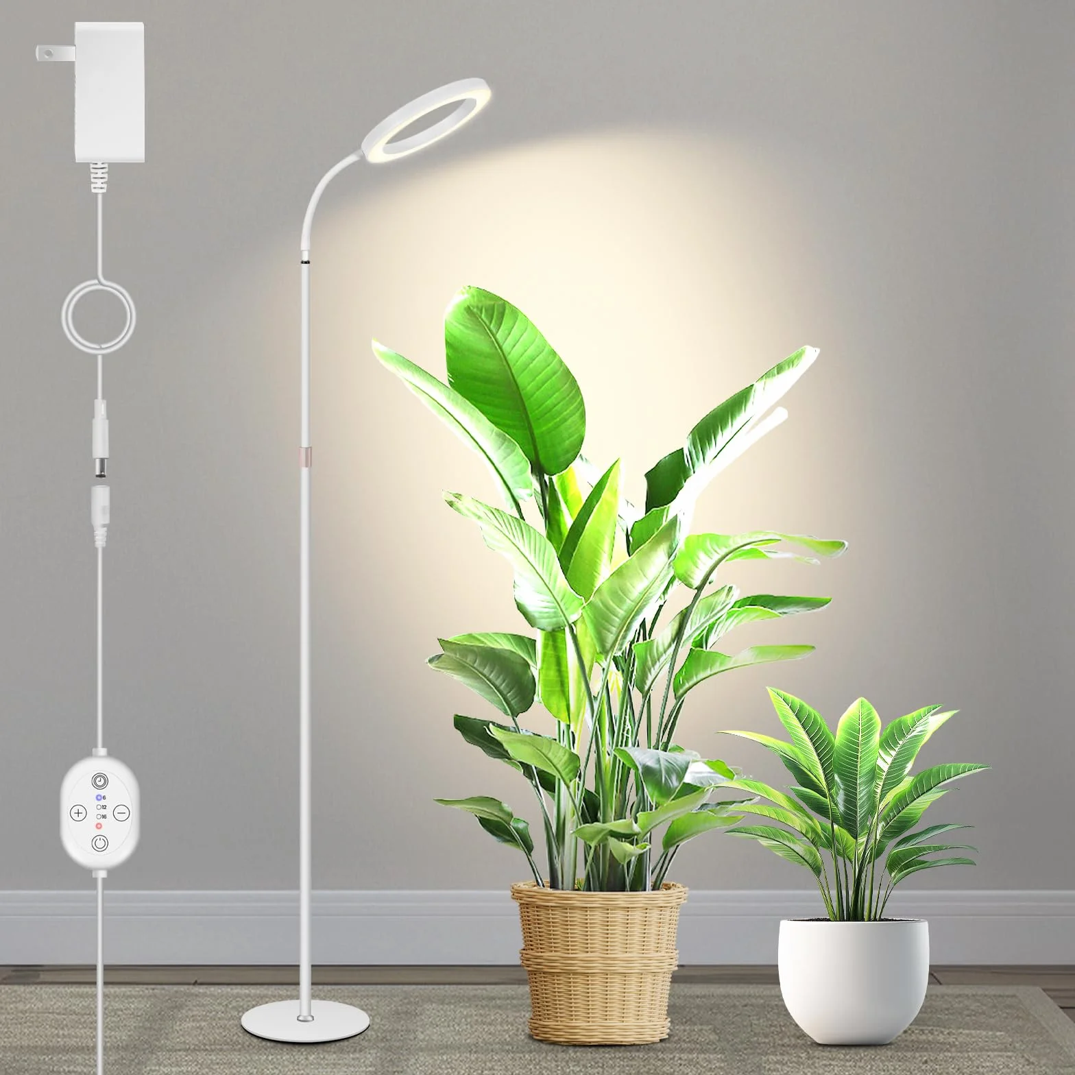 Duża 24V lampa do roślin do uprawy w pomieszczeniach, pełne spektrum z wzmocnionym 660 nm, LED LUMILEDS, lampa 20,5 cm z timerem i ściemnianiem, wysokość 56–178 cm, podstawa 22 cm, 20W