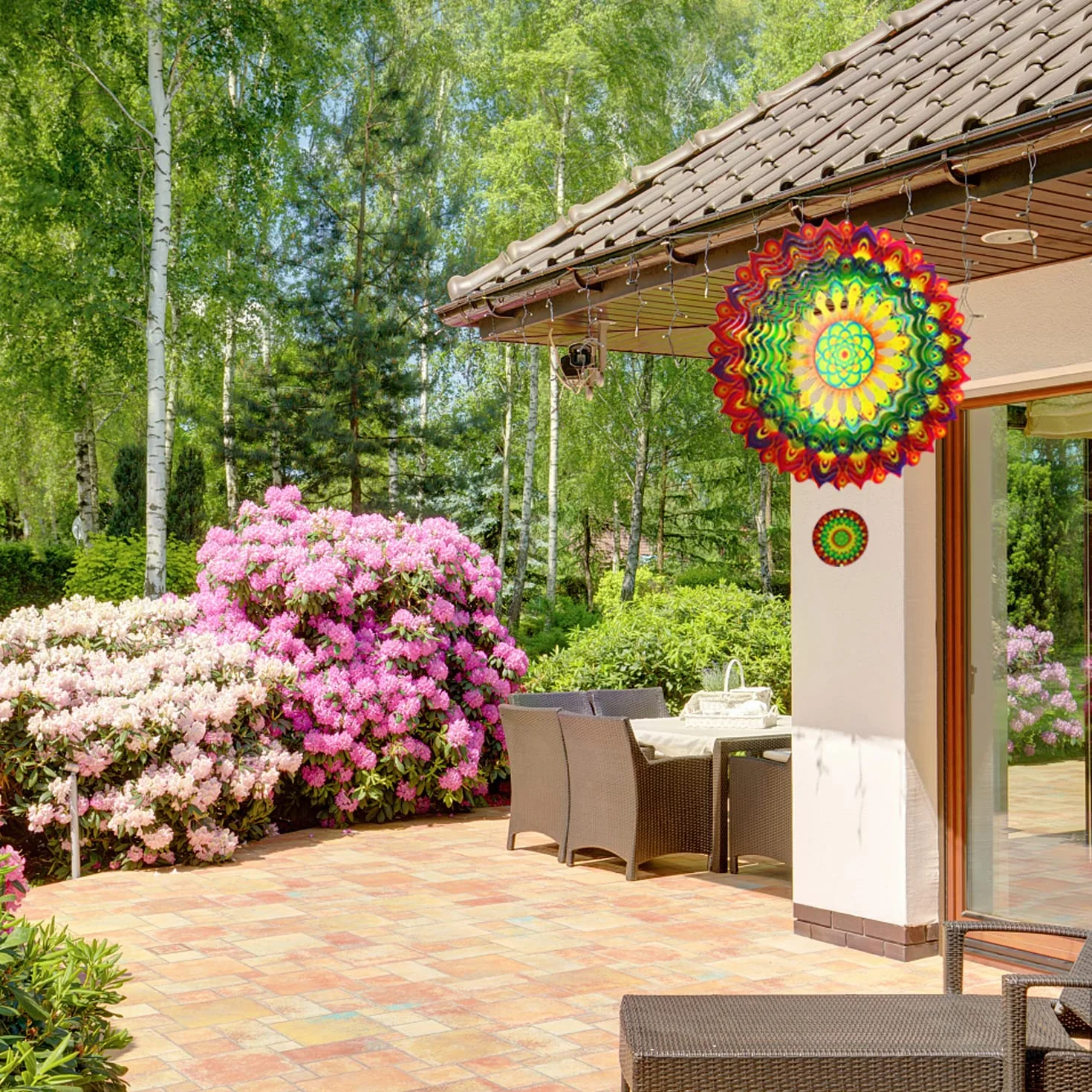 3D Mandala Wiatrówki 30 cm Dekoracje Rzeźby Kinetyczne Wiszące Whirligigs Stal nierdzewna Laserowo Wycinane Metalowe Mandale Sztuka, Gwiazda Wisząca Dr Wystrój Wnętrz/Na Zewnątrz, Zielony