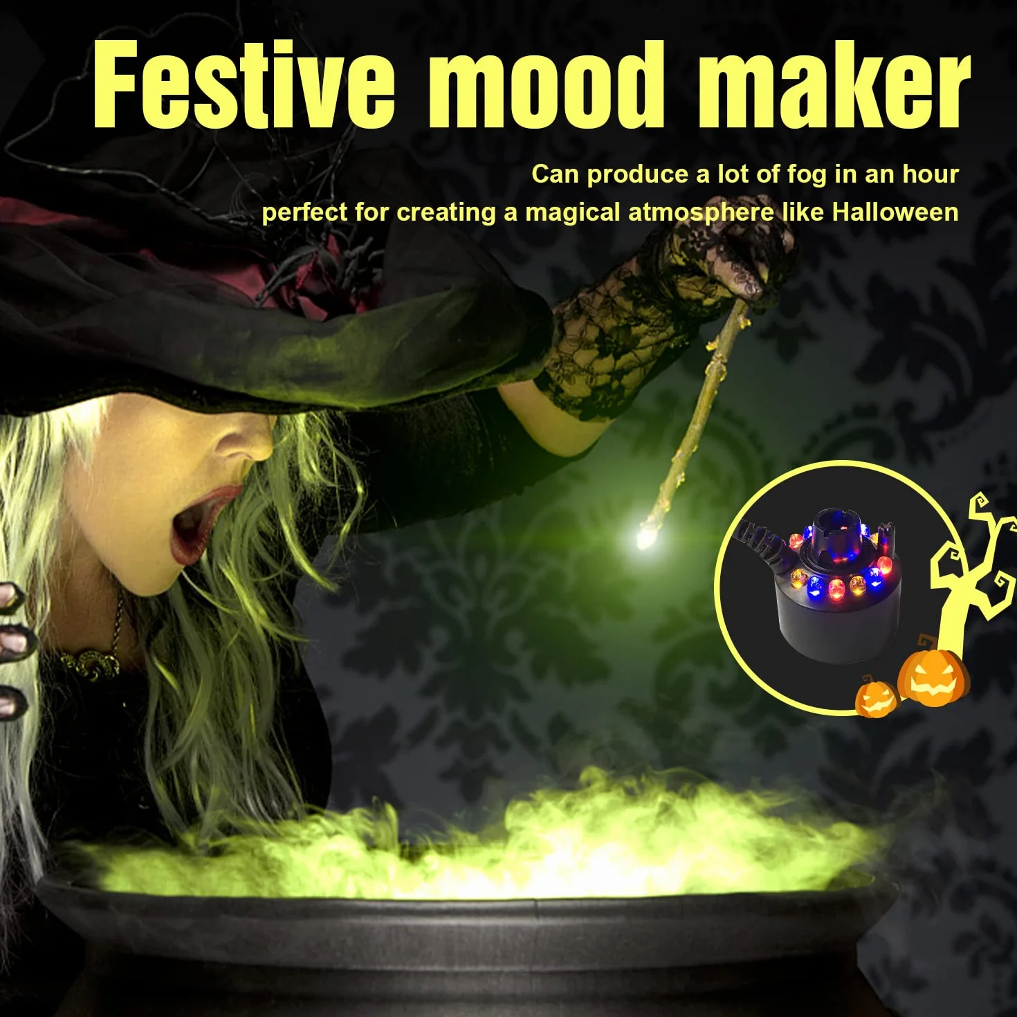 RoserRose Ultradźwiękowy nebulizator, 12 diod LED Three Color Gradient Atomizer Mist Maker Mgiełka wodna Fogger ze zdejmowaną ochroną przed pryskaniem, do fontanny, kociołka czarownicy Halloween