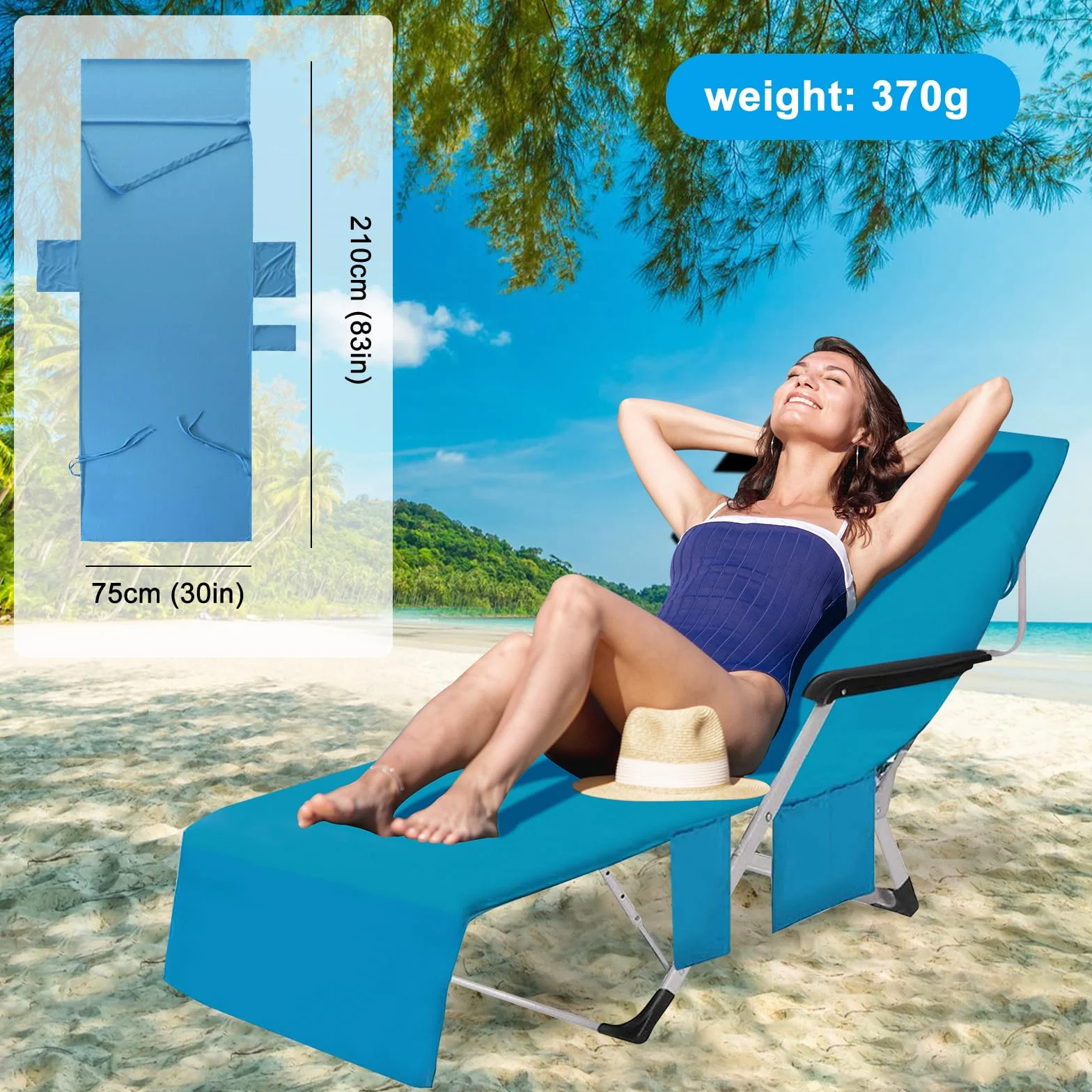 Pokrowiec z mikrofibry XXL na leżak ogrodowy, ręcznik plażowy, 75 x 210 cm, szybkoschnący, z wieloma kieszeniami, lekki pokrowiec na leżak plażowy