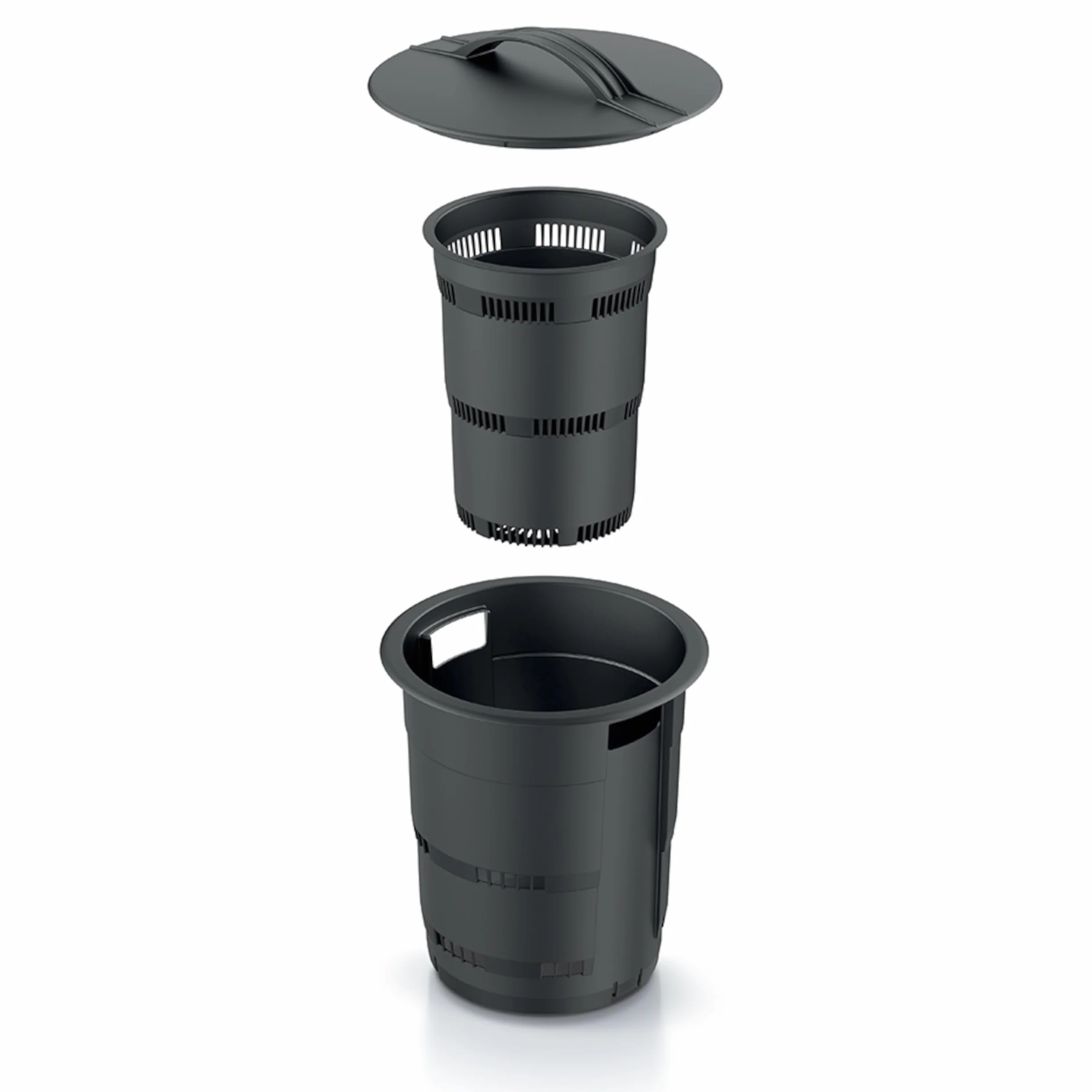 Kompostownik ogrodowy podziemny 11 l, antracyt, tworzywo sztuczne, wys. 53 cm, modułowy kosz na kompost, kosz na śmieci