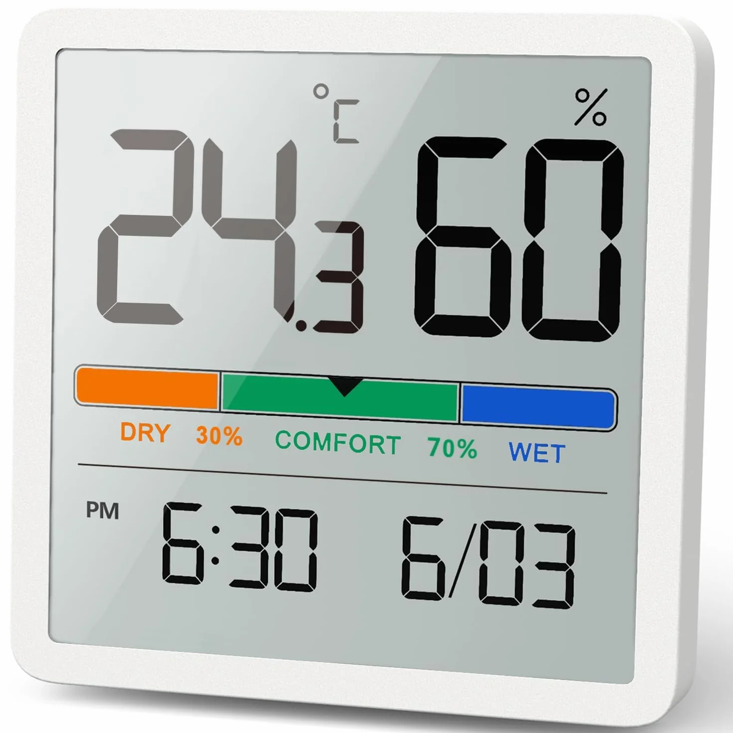 NOKLEAD cyfrowy termohigrometr, przenośny termometr z higrometrem, do wewnątrz, z wysoką dokładnością, temperatura i wilgotnościomierz, do kontroli klimatu wewnątrz (Biały)