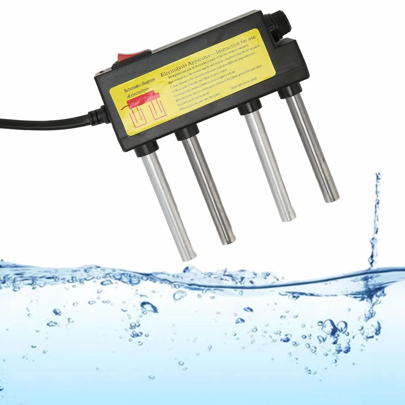 Ejoyous elektrolizator wodny, test elektrolizy z bezpiecznikiem szczelnym, 4 metalowe pręty testowe, cyfrowy tester wody (wtyczka UE)