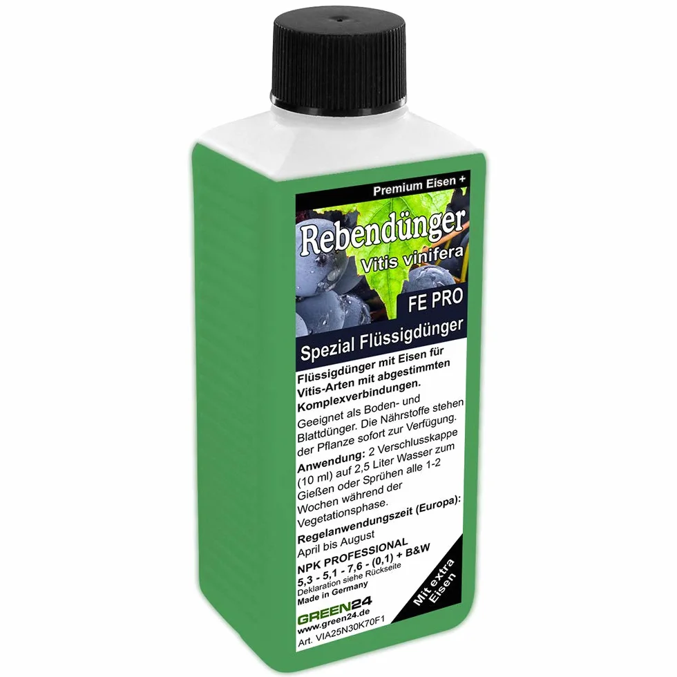 GREEN24 Specjalny nawóz do winorośli FE Pro z żelazem – nawóz do winogron Vitis NPK do roślin w grządkach i doniczkach – kijek do winogron, nawożenie roślin winogronowych