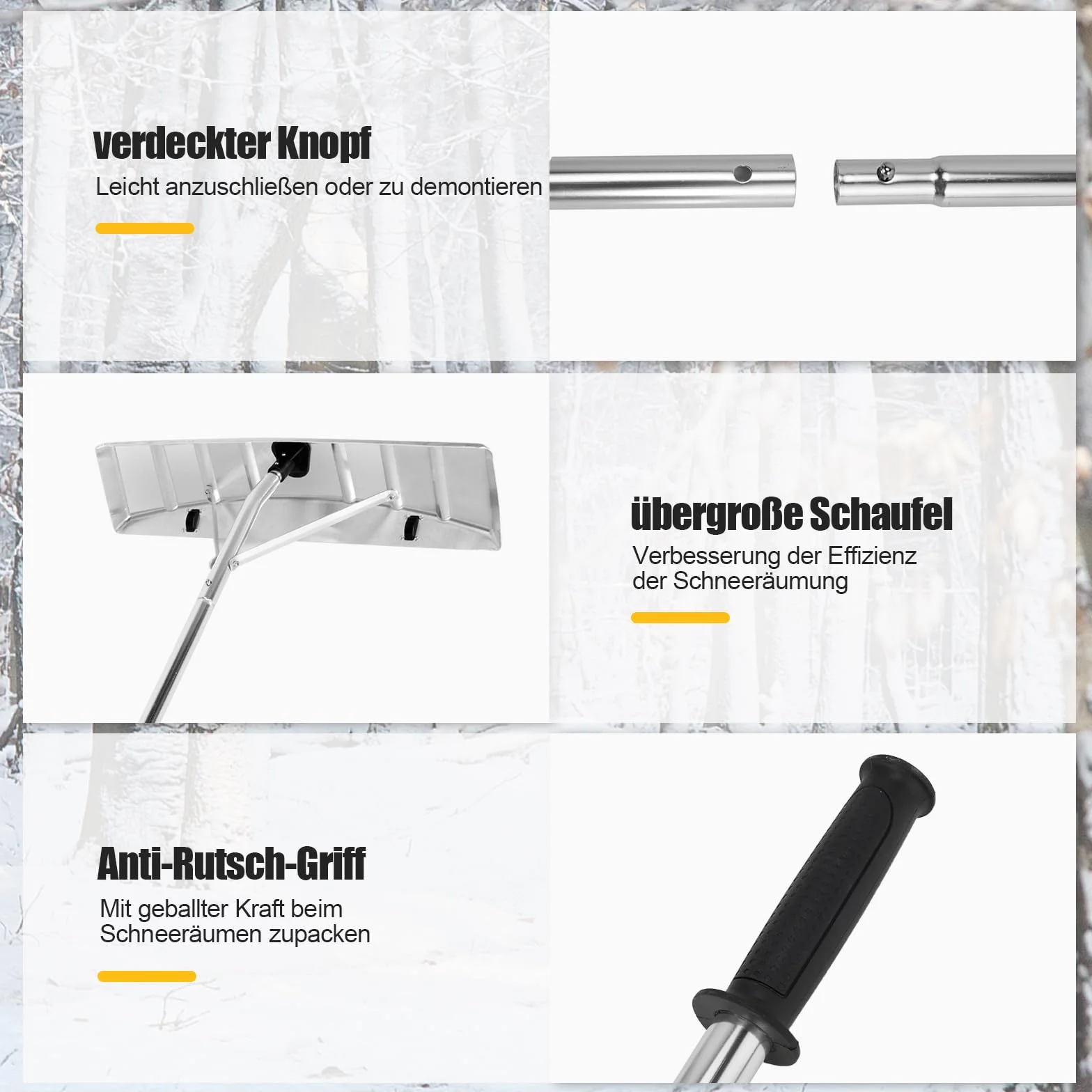 COSTWAY Łopata do śniegu z rolkami, aluminium, antypoślizgowy uchwyt, 148-608 cm, do dachu i instalacji solarnych