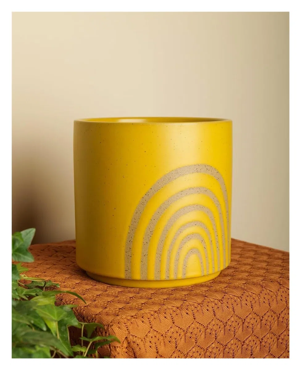 Nowoczesne doniczki ceramiczne, żółte z geometrycznym wzorem, tęczowe donice, dekoracyjne doniczki gardenix