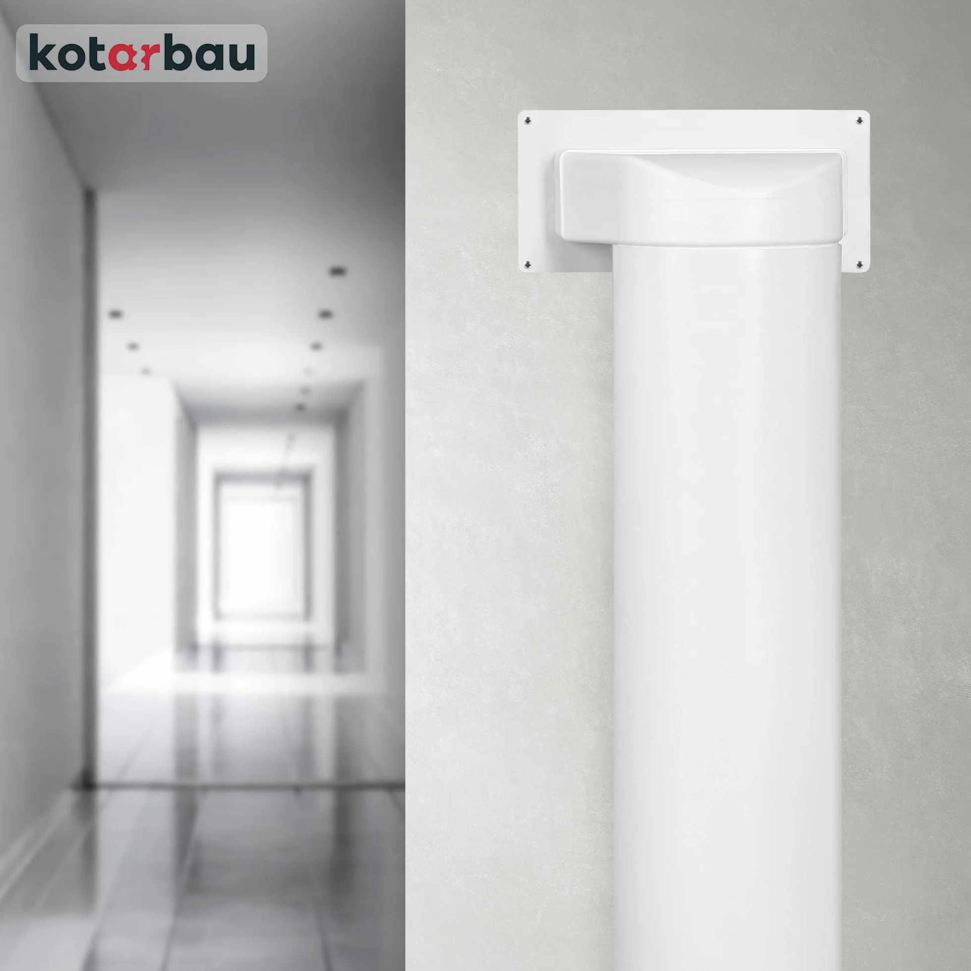 KOTARBAU® Kolano łącznikowe do kanału płaskiego 204 x 60 mm z okrągłym otworem ⌀ 150 mm Biały Plastik