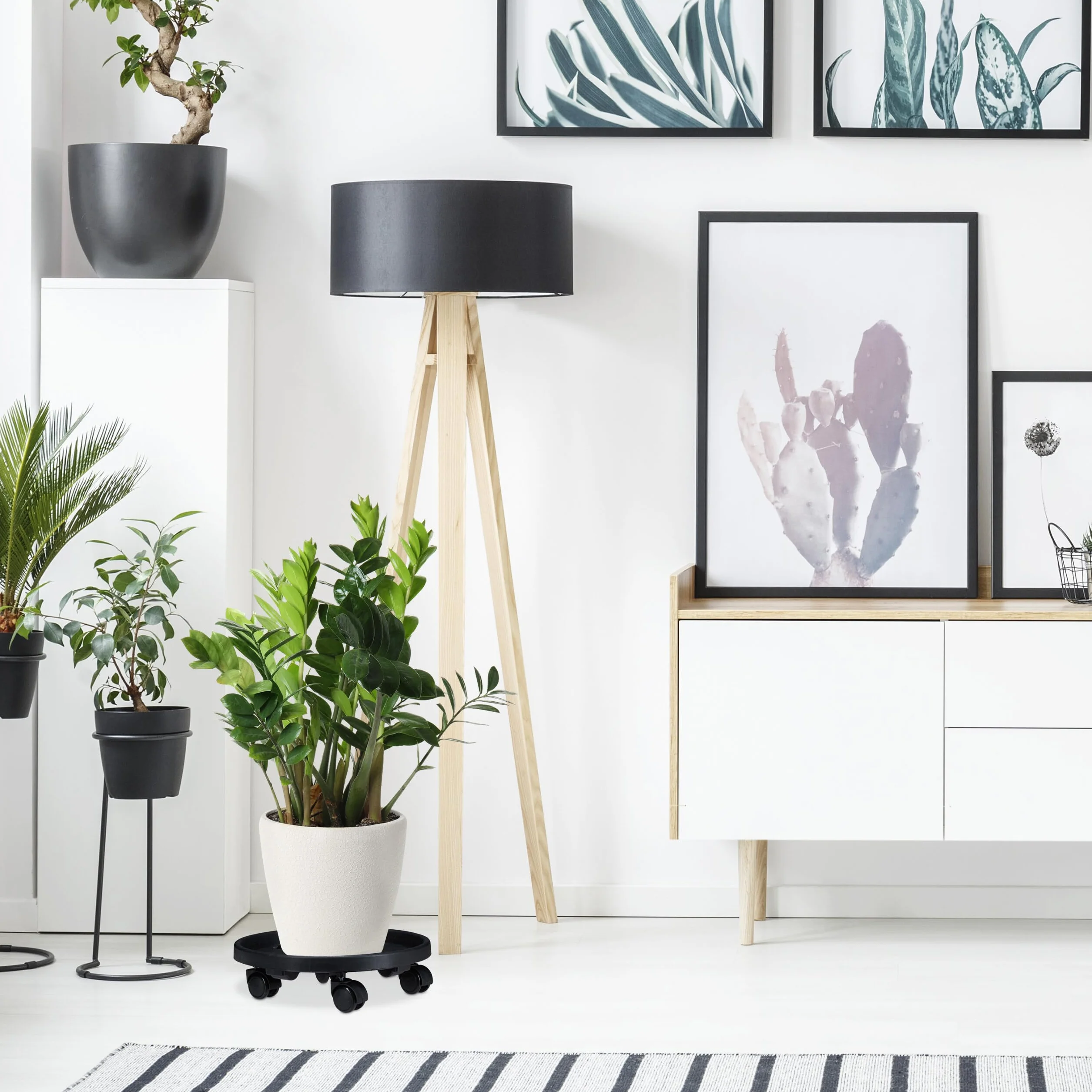Relaxdays Podstawki pod doniczkę okrągłe zestaw 2 sztuk Ø 30 cm z kółkami tworzywo sztuczne czarne