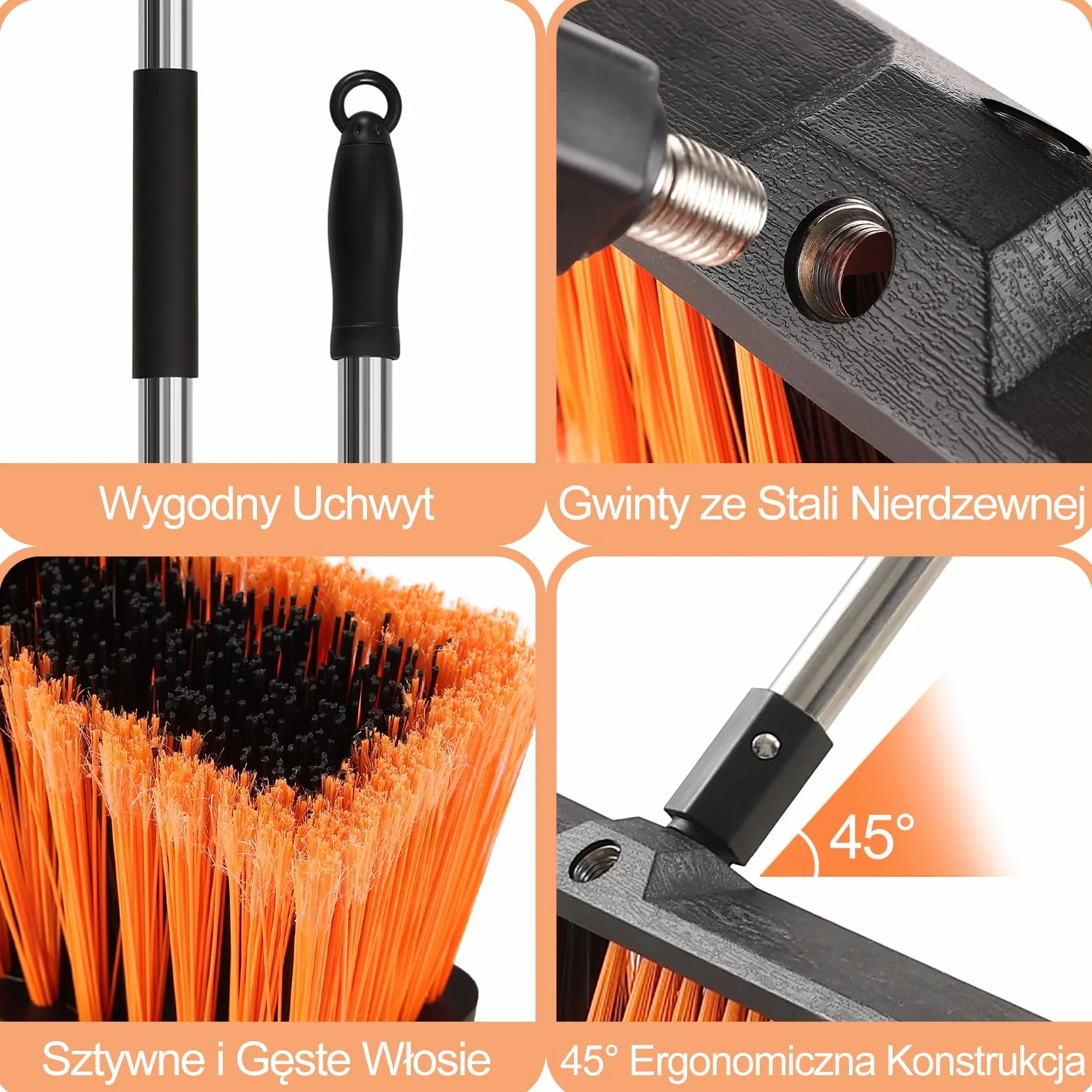Mitclear 45cm Miotła Ogrodowa Heavy Duty z Długim Uchwytem(163cm), Miotła Pchana na Zewnątrz, Wytrzymała Szczotka ze Sztywnym Włosiem do Tarasów, Ogrodów, Podjazdów, Podwórek, Betonu