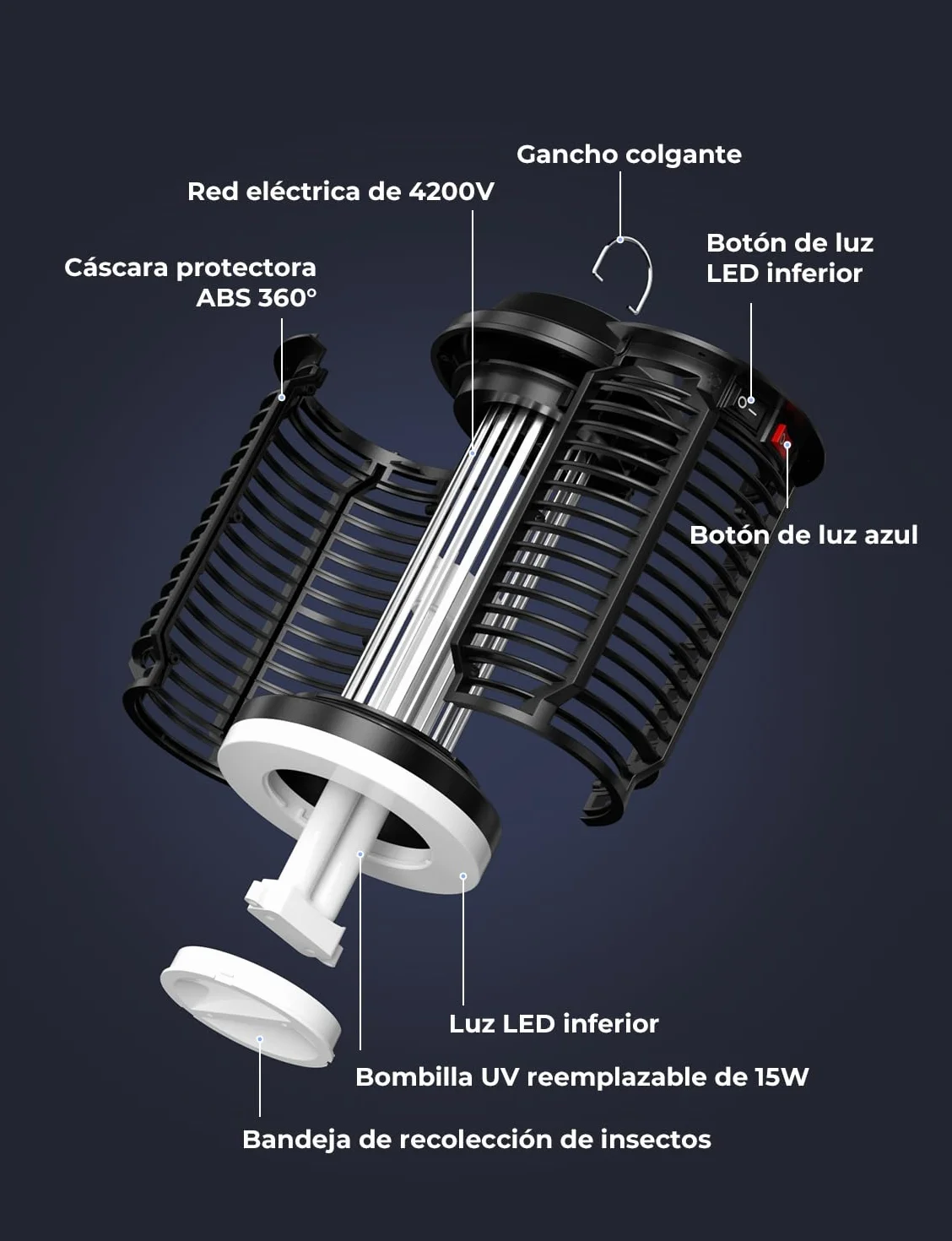 YISSVIC Elektryczna lampa przeciwkomarowa 4200 V 15 W UV IPX4 wodoodporna