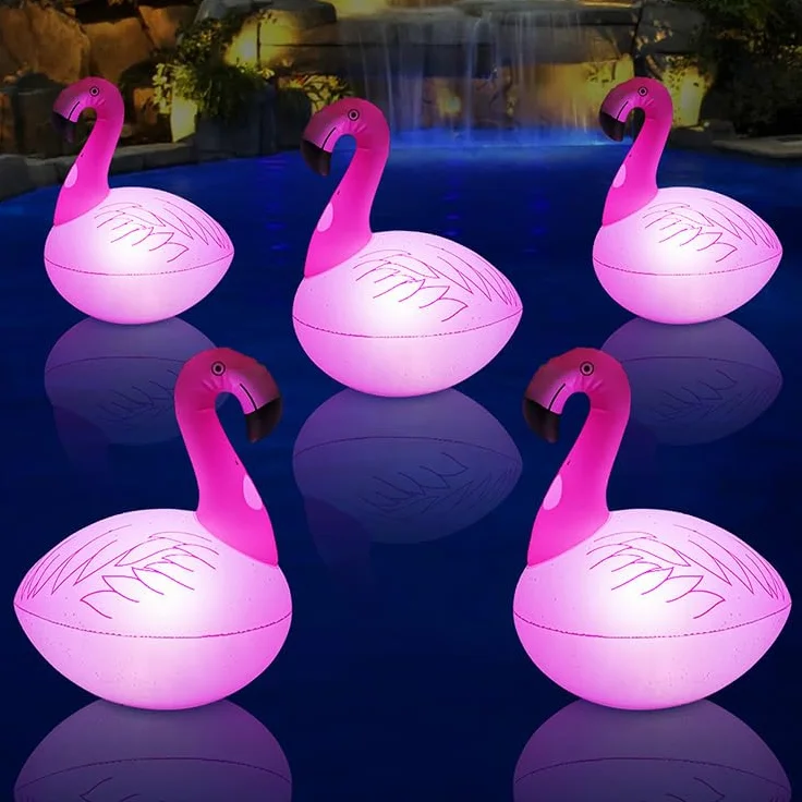 Dmuchana Lampa Solarna Flamingo do Basenu, Oczka Wodnego i Ogrodu, Pływająca Lampa LED IP68, Dekoracyjna Lampa na Słońce z Automatycznym Świeceniem