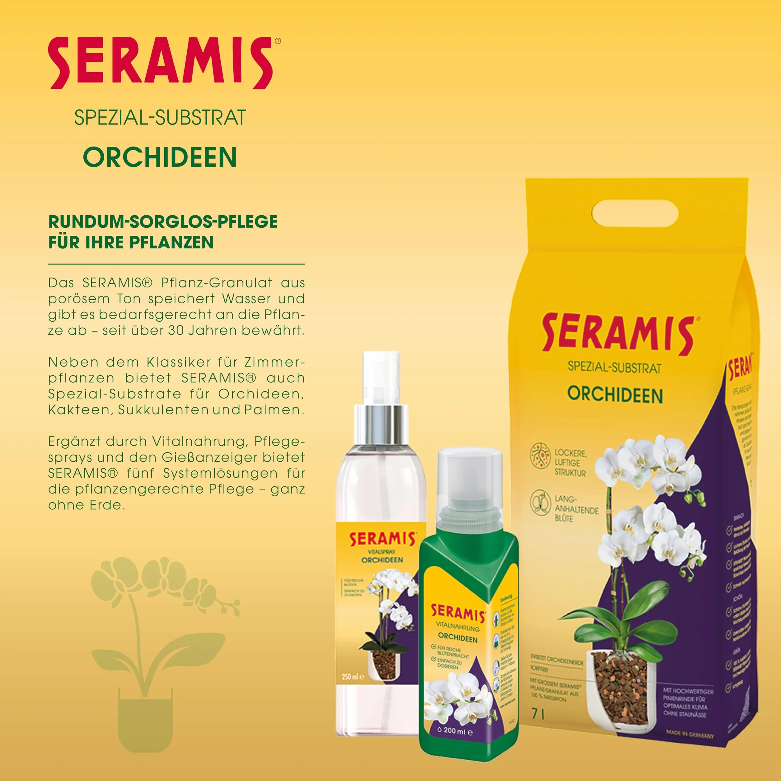 Seramis Witalny pokarm dla storczyków, 200 ml – nawóz dla optymalnego wzrostu storczyków, płynny nawóz z praktycznym dozownikiem 4,5 x 4,5 x 17,6 cm, żółty