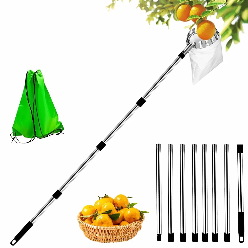 Zbierak do owoców, 4,2 m z trzonkiem teleskopowym, ze stopu aluminium, z uchwytem teleskopowym, zbieracz do śliwek o średnicy 16 cm, zbieracz owoców