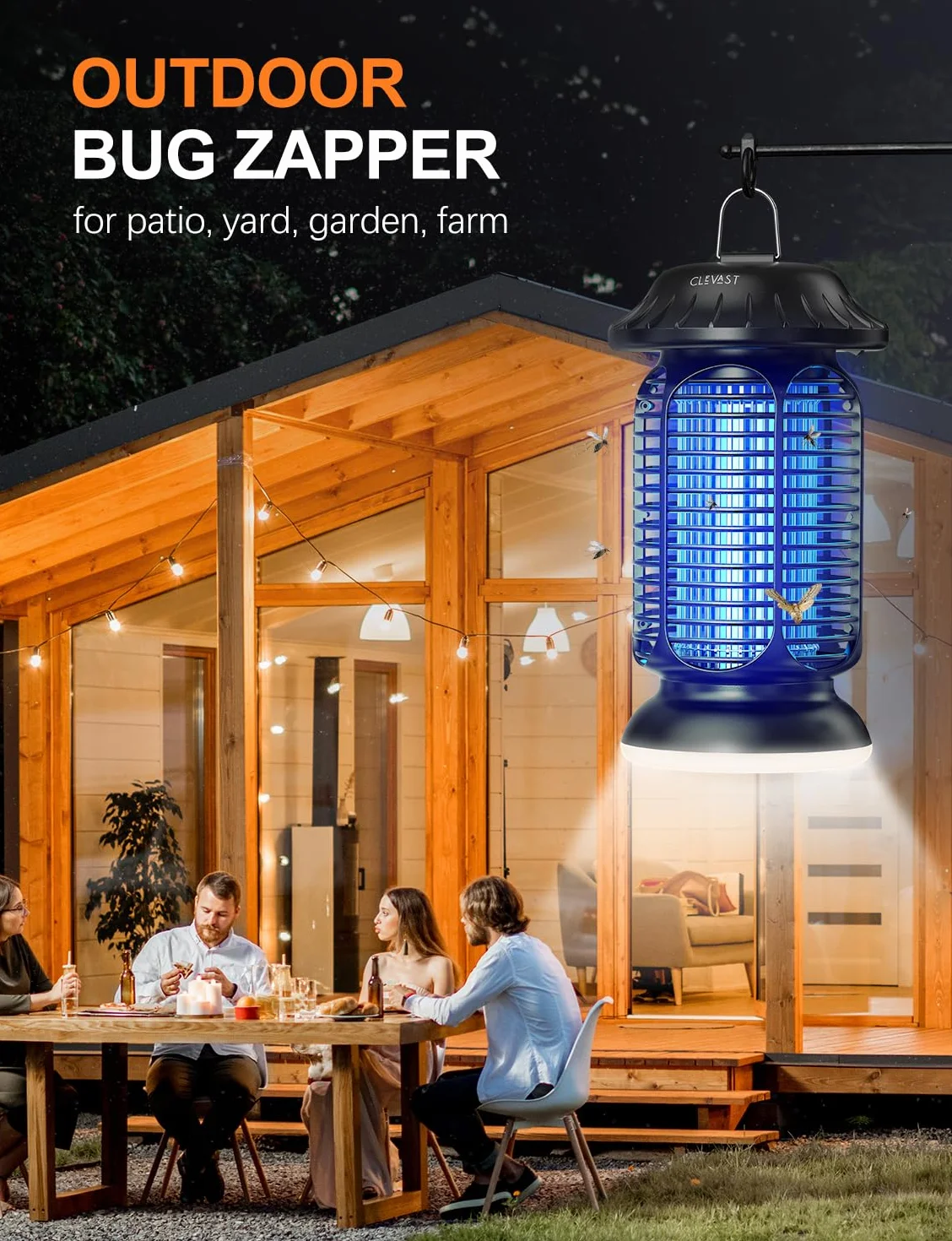 CLEVAST Elektryczna lampa na komary UV wodoodporna niszczarka na owady zewnętrzna czarna retro