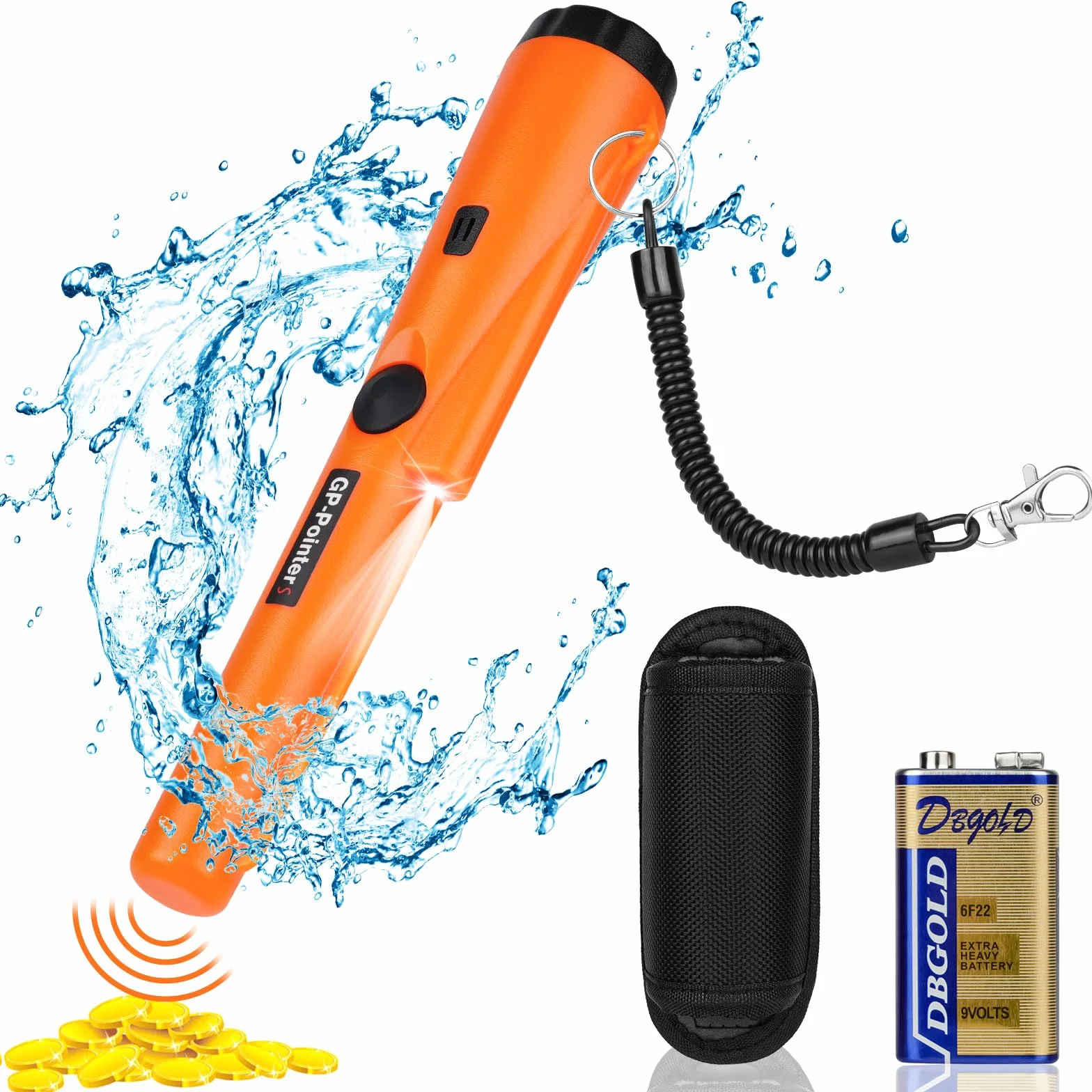 Flintronic Pinpointer, wykrywacz metalu, przenośny wykrywacz metali 360°, wodoodporny ręczny wskaźnik pinpointer, z diodami LED i kaburą, narzędzie do wykrywania metali do lokalizowania złota, monet