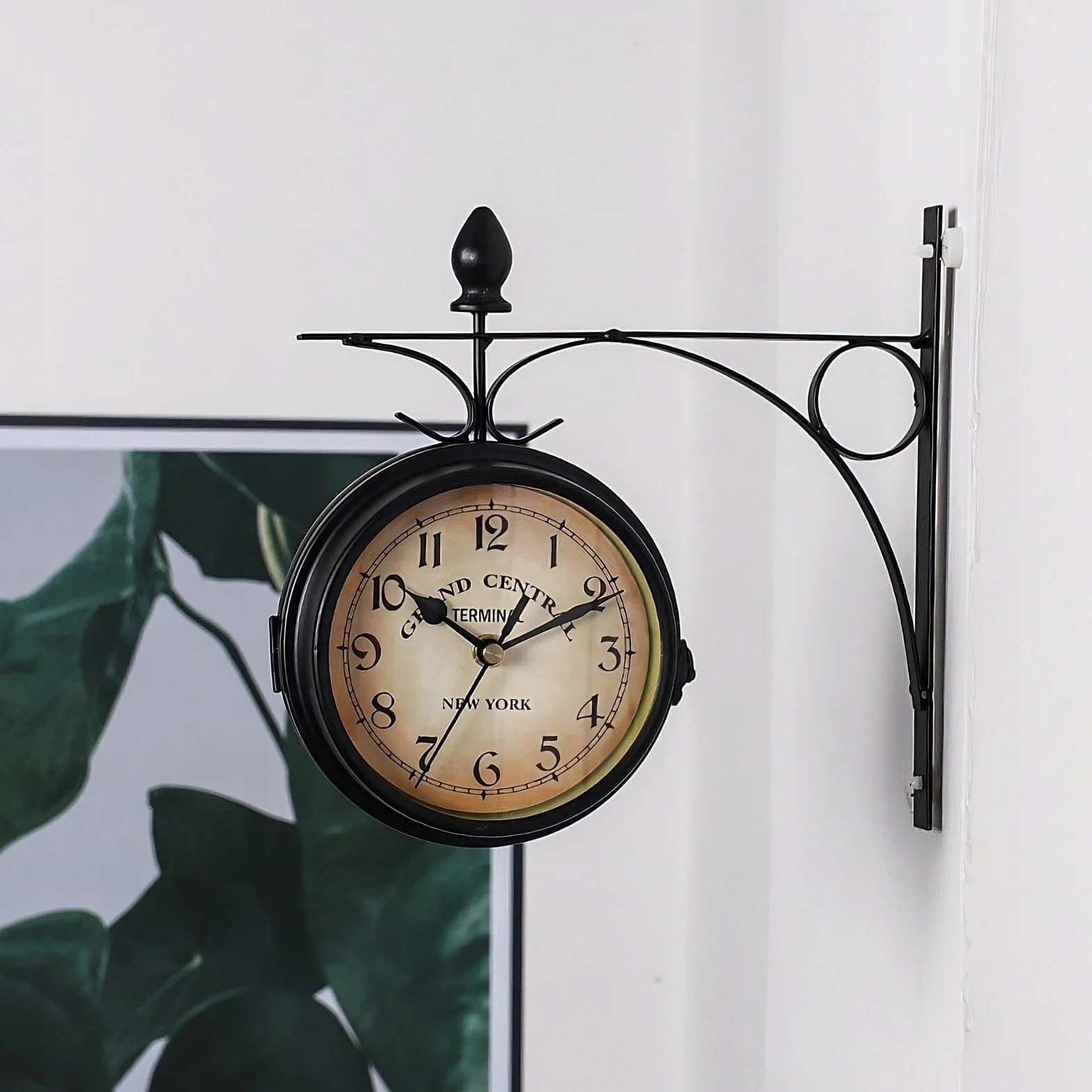 Retoo Dwustronny zegar ścienny 14,5 cm metalowy retro vintage czarny 22,5 cm
