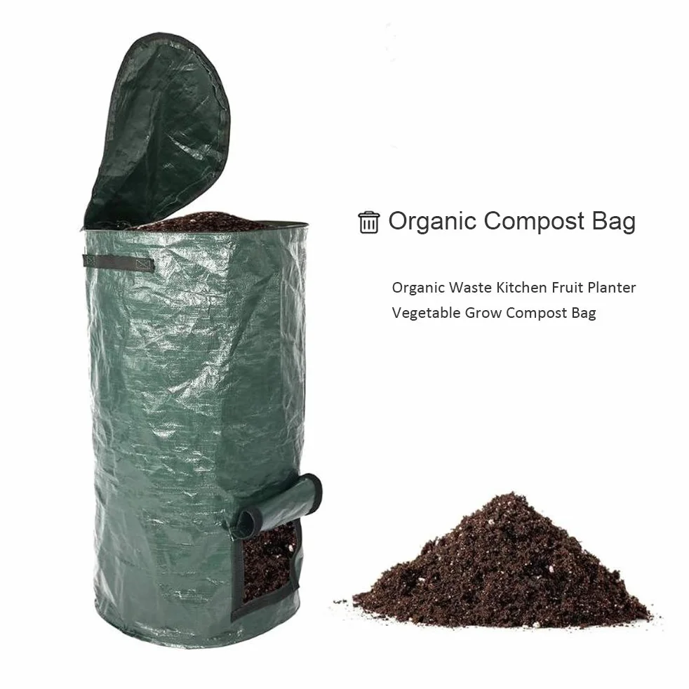 Kompostownik ogrodowy, torba ogrodowa na odpady, ekologiczna torba na kompost, organiczna torba na kompost z uchwytami, torba ogrodowa wielokrotnego użytku ciemnozielona 45 x 80 cm