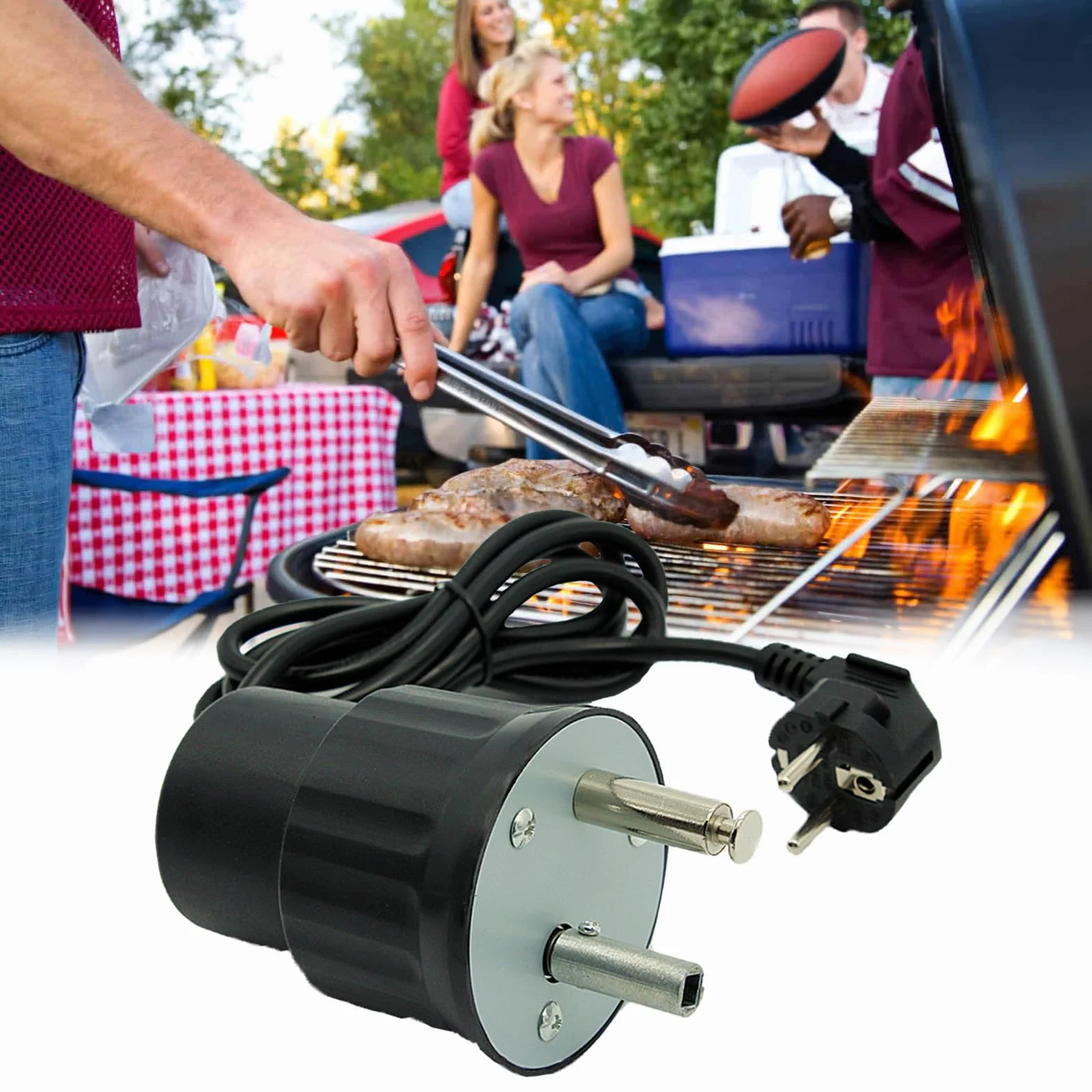 GAESHOW Silnik do grilla FD801B ABS Barbecue Rotator, grill elektryczny, maszyna do grilla, akcesoria do użytku na zewnątrz, wtyczka UE, 250 V, kolor czarny