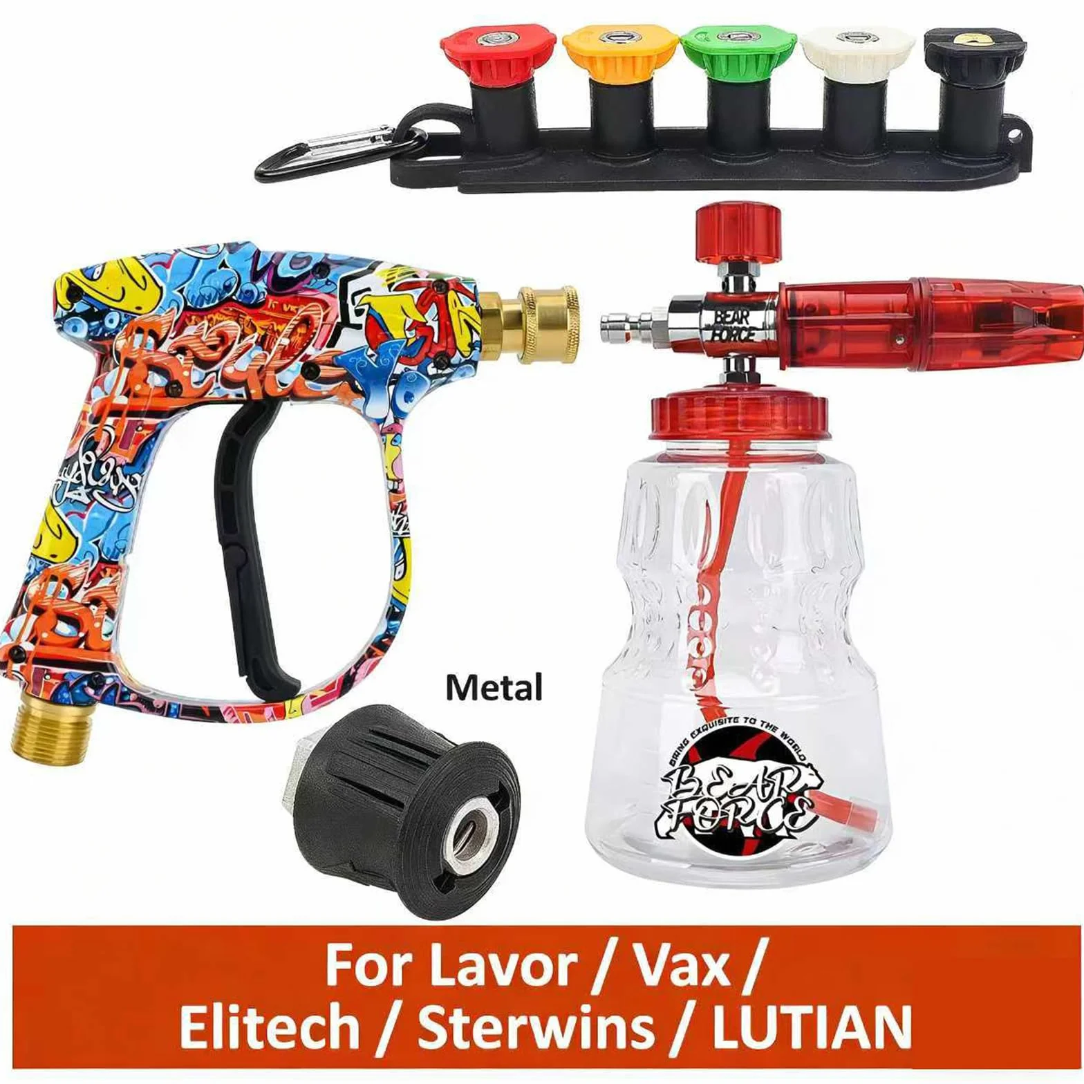 BEAR FORCE Pistolet natryskowy do myjki ciśnieniowej M22-ID14MM i zestaw lancy z pianki śnieżnej do Lavor, do Vax, Elitech, do mycia samochodu, do czyszczenia samochodu