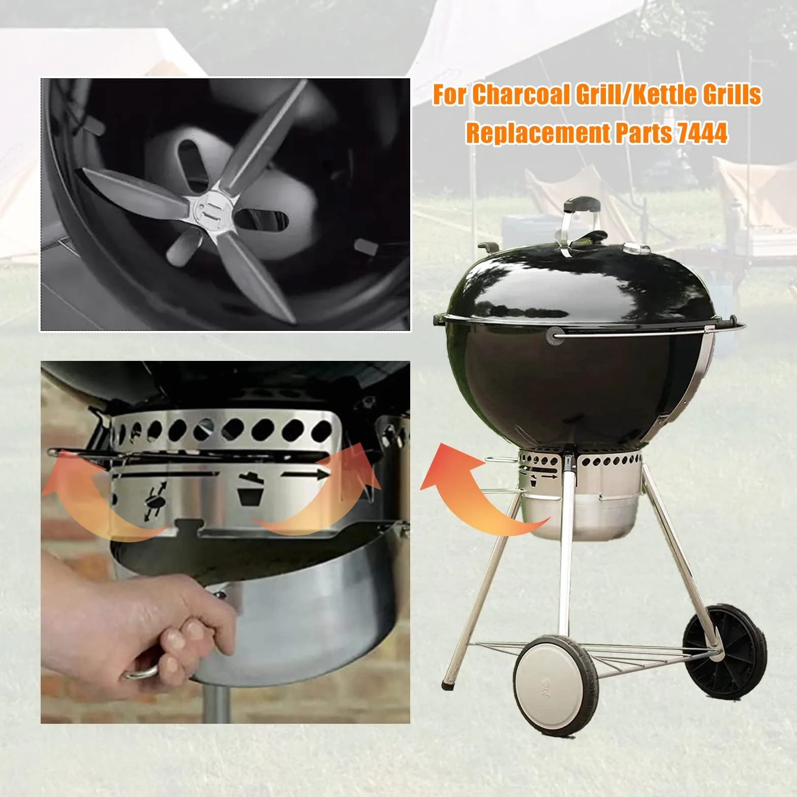 2 zestawy 22-1/2 cala One-Touch zestaw systemu czyszczenia 57 cm kompatybilny z częściami do grilla Weber, 7444 Weber czajnik części zamienne