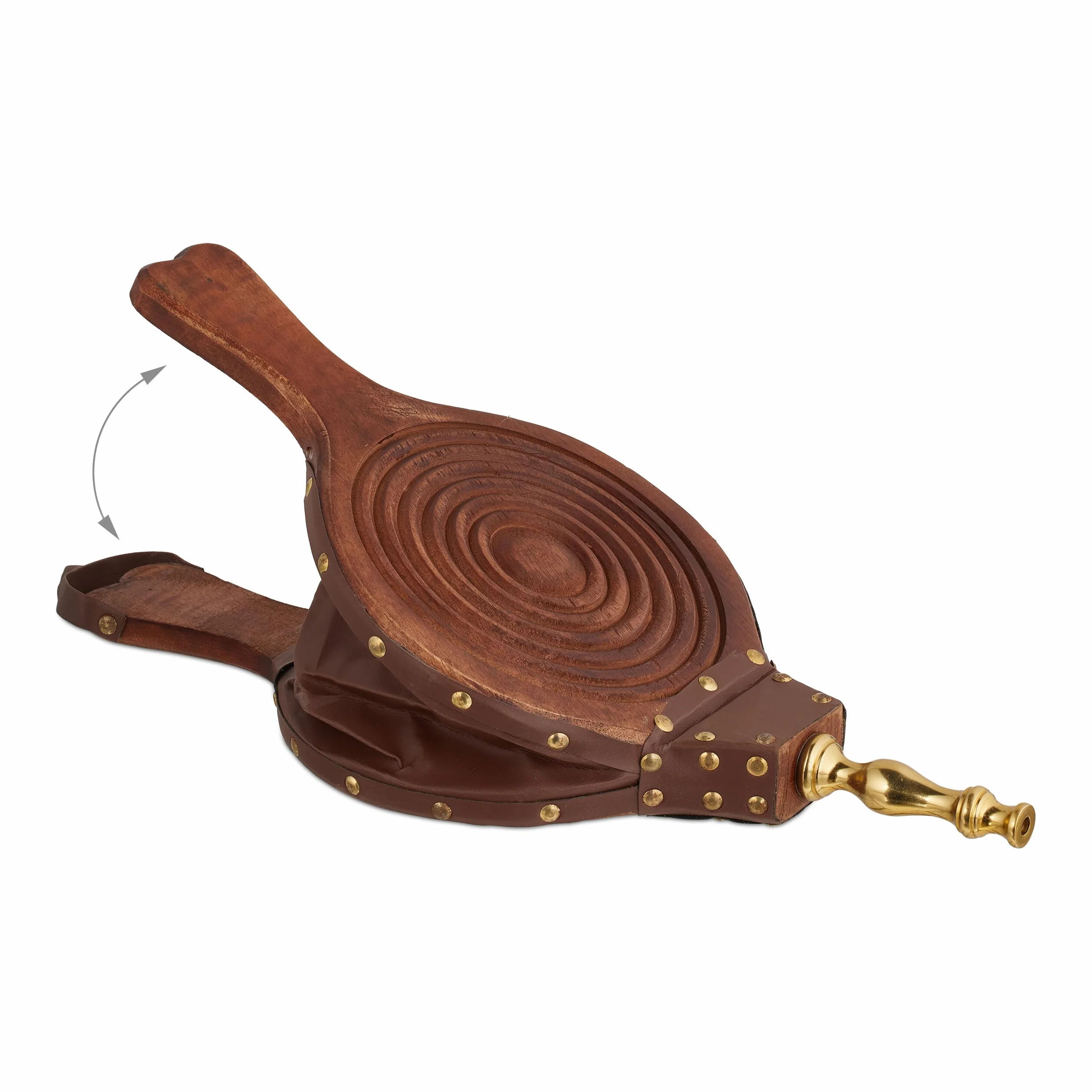 Relaxdays Miech drewno dmuchawa powietrza do grilla i kominka 47 cm brązowy złoty