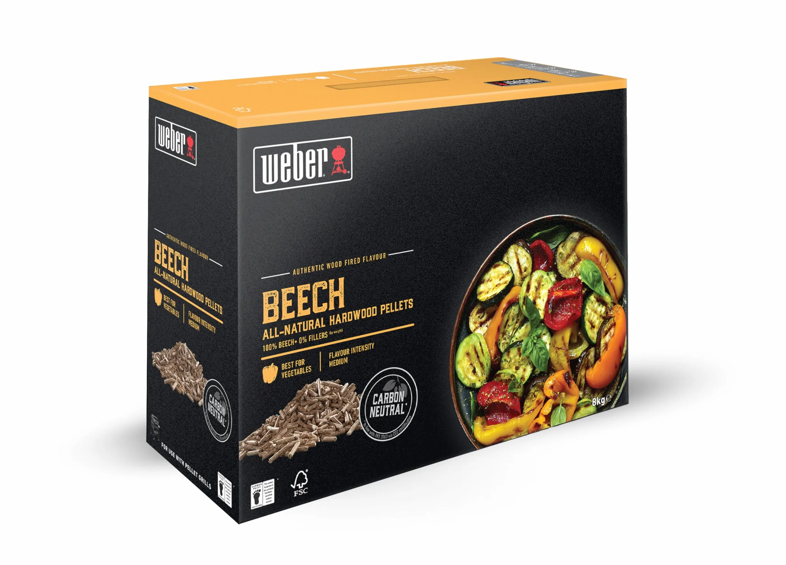 Weber pellet - Drewno Bukowe (8kg), Doskonałe do Wędzenia Warzyw, 100% Naturalne Drewnopellety, Produkt UE, Zrównoważone Odbiór, Certyfikowane Drewno FSC (18292)