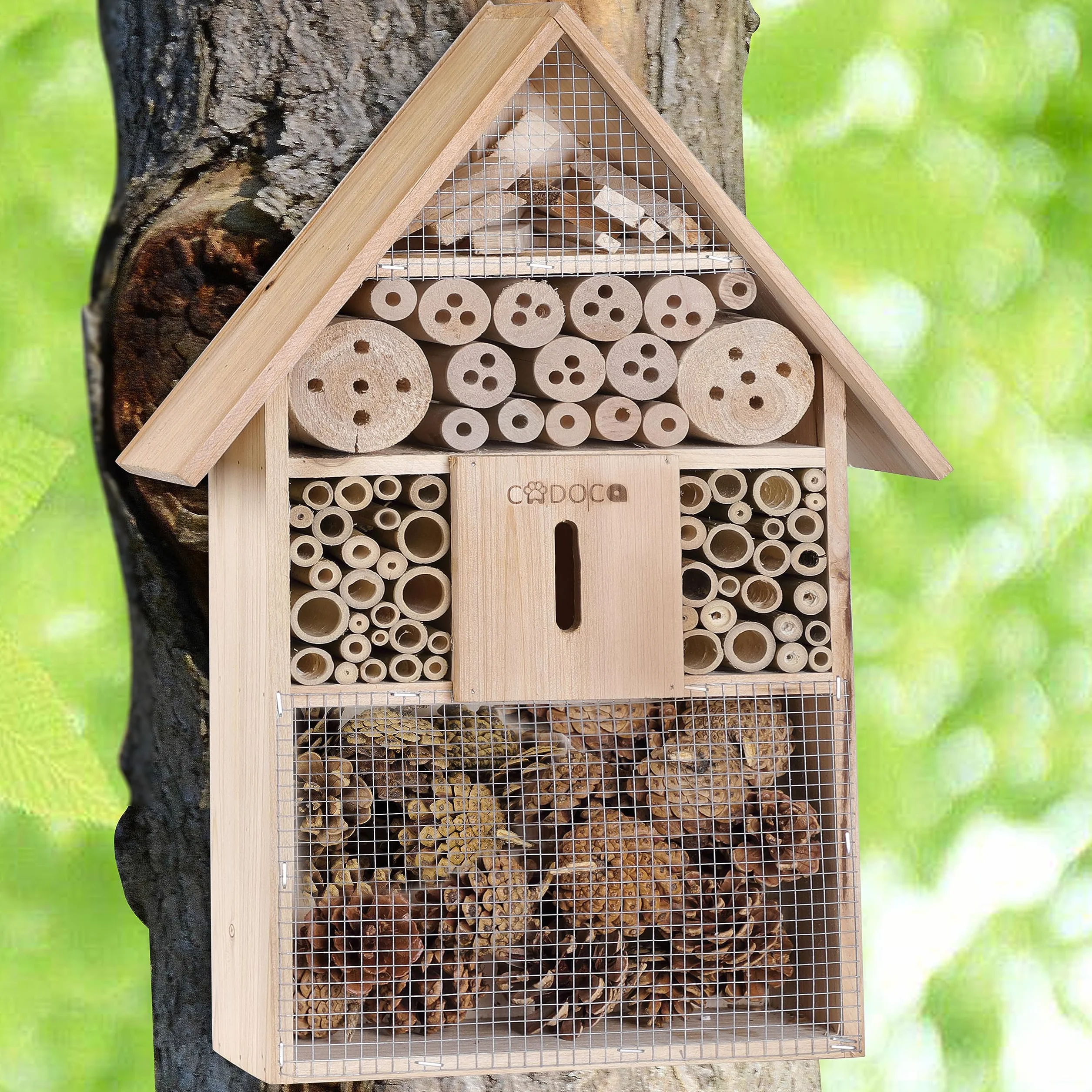 Cadoca XXL naturalny drewniany hotel dla owadów 48x31x10 cm domek letniskowy schronisko dla pszczół biedronki motyl lęgowy
