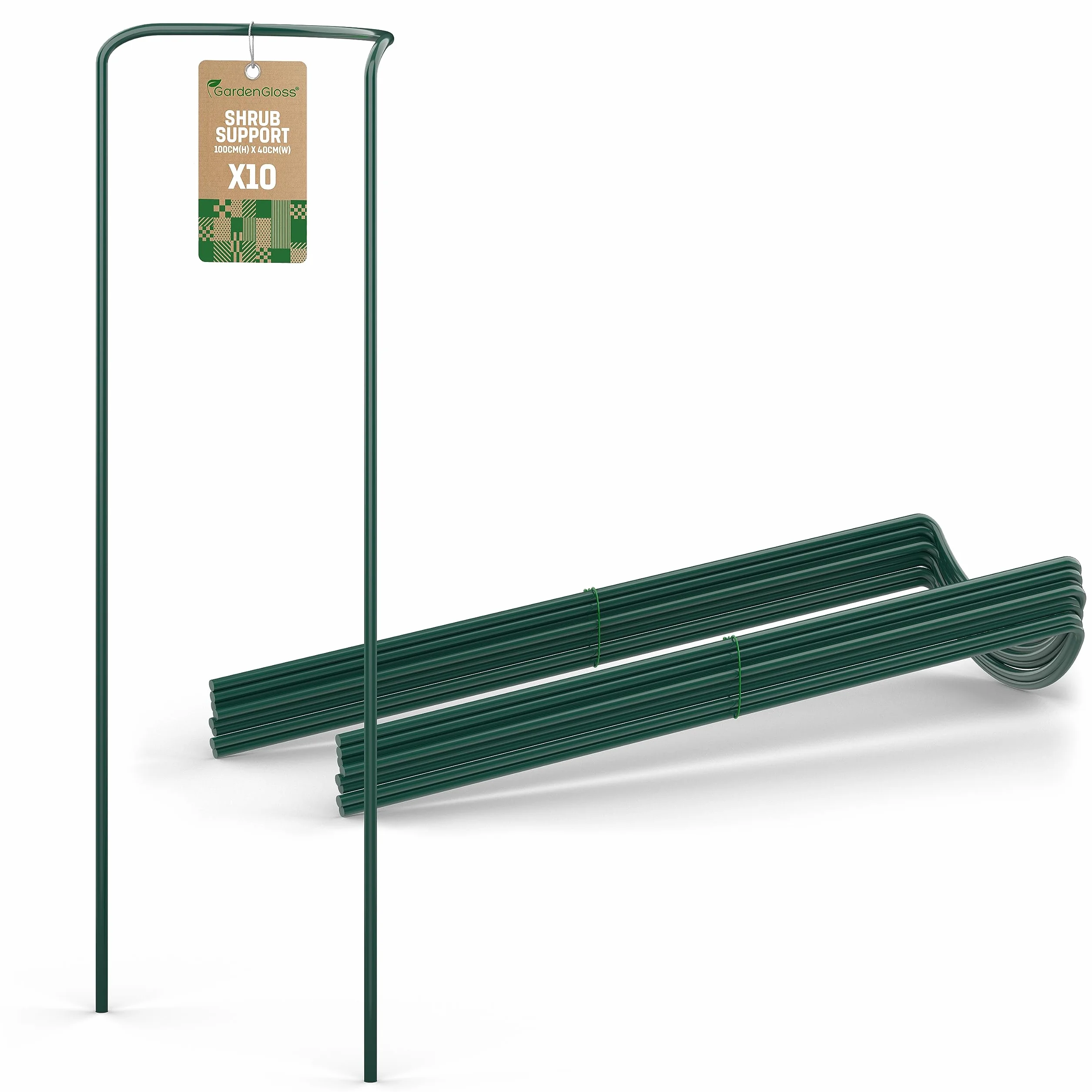 GardenGloss Podpórki Do Krzewów Ze Stali Powlekanej (10 Sztuk) - Uchwyt Na Byliny Półokrągłe 100 cm x 40 cm - Podpórka Pod Kwiaty Do Hortensji I Róż - Podpórka Do Roślin Ze Stali