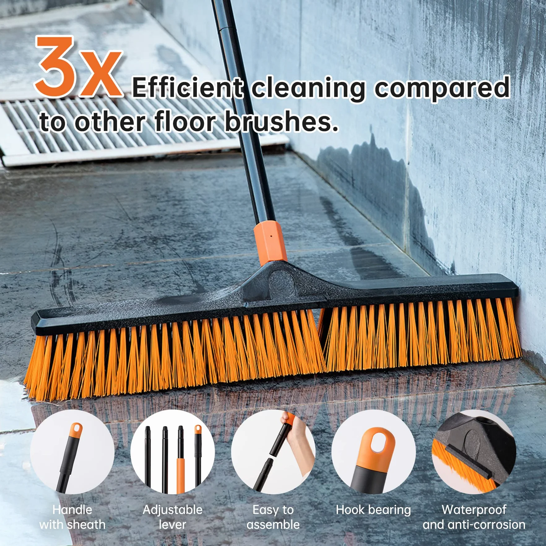 CLEANHOME Miotła ogrodowa, szczotka ogrodowa, wytrzymała, na zewnątrz, 5–3,8 i 168 cm, odpowiednia do szkół, fabryk, miotły ogrodowej, na zewnątrz, szczotka do zamiatania (60 cm)