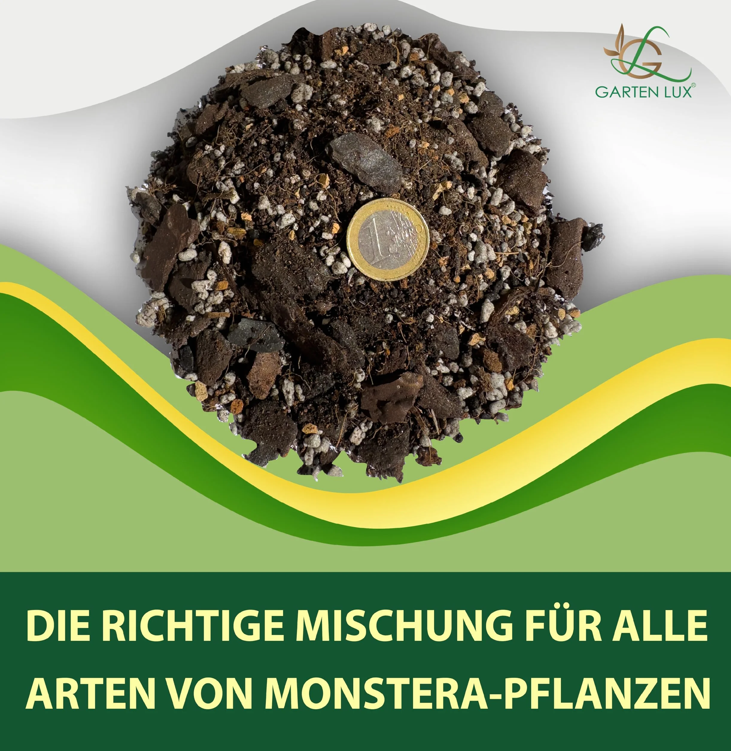 Garten Lux Monstera Terra 4 l bez torfu - 6 w 1 przeciwko komarom żałobnym | aroidalne podłoże | ziemia kokosowa, perlit, kora sosnowa, biohumus, węgiel ogrodowy + tajny kompleks |